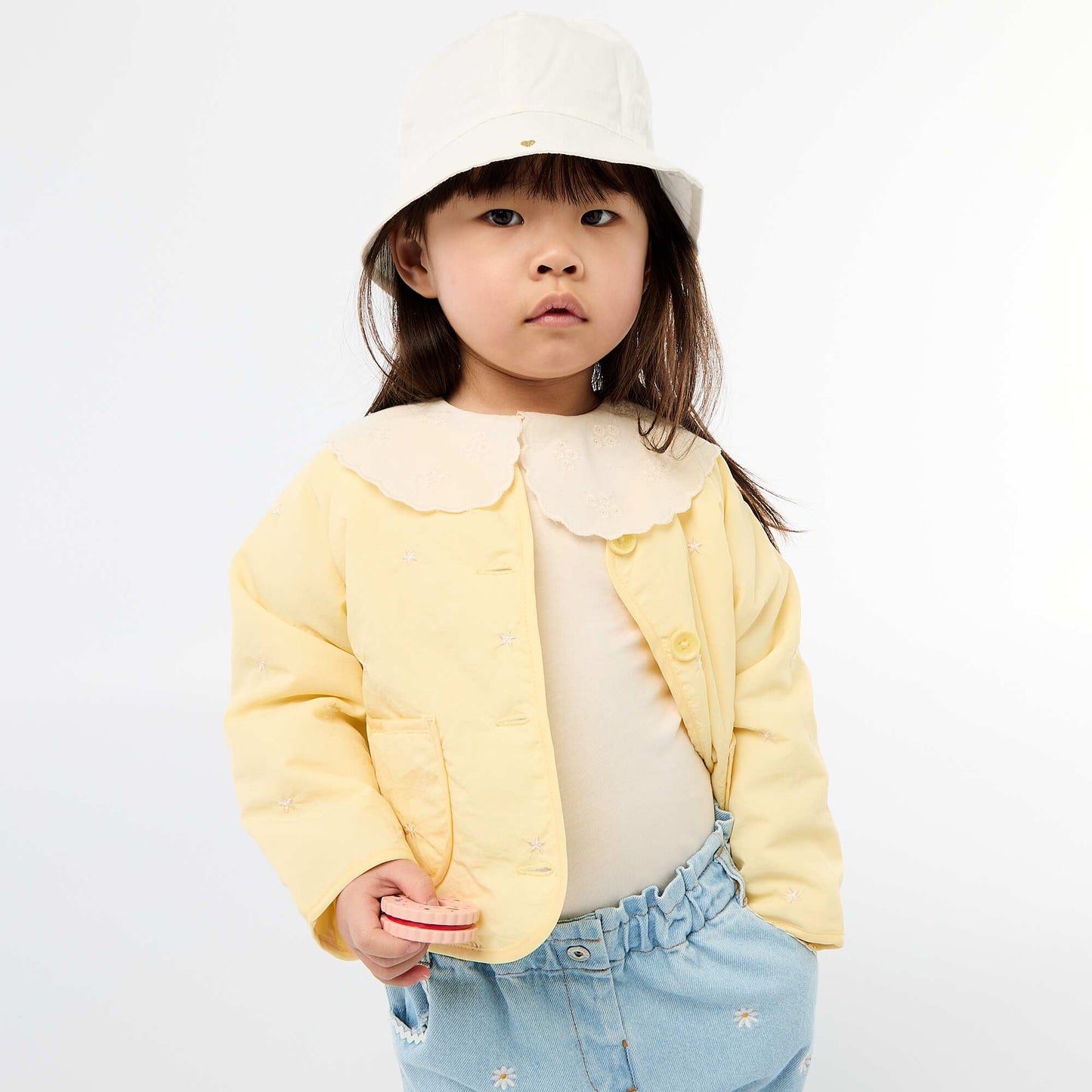 Veste matelassée col rond en tissu déperlant JAUNE