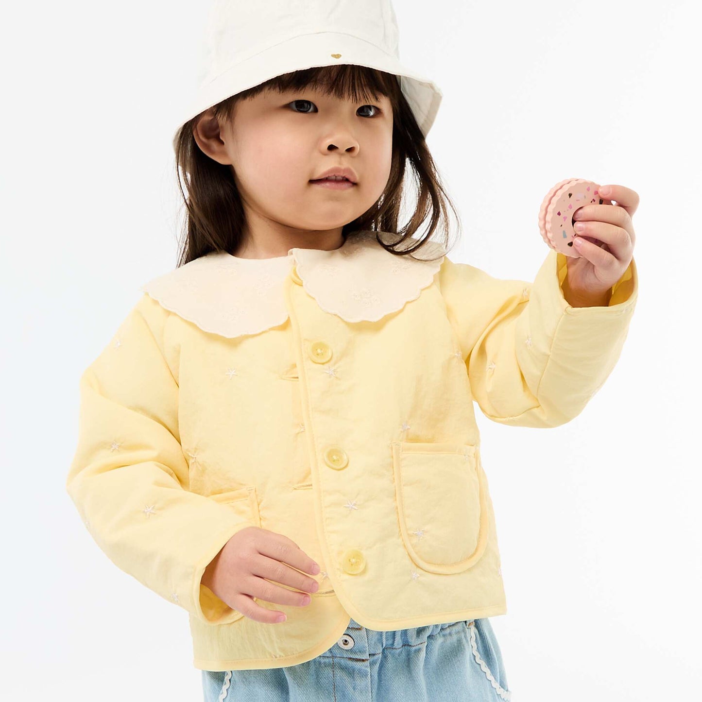 Veste matelassée col rond en tissu déperlant JAUNE