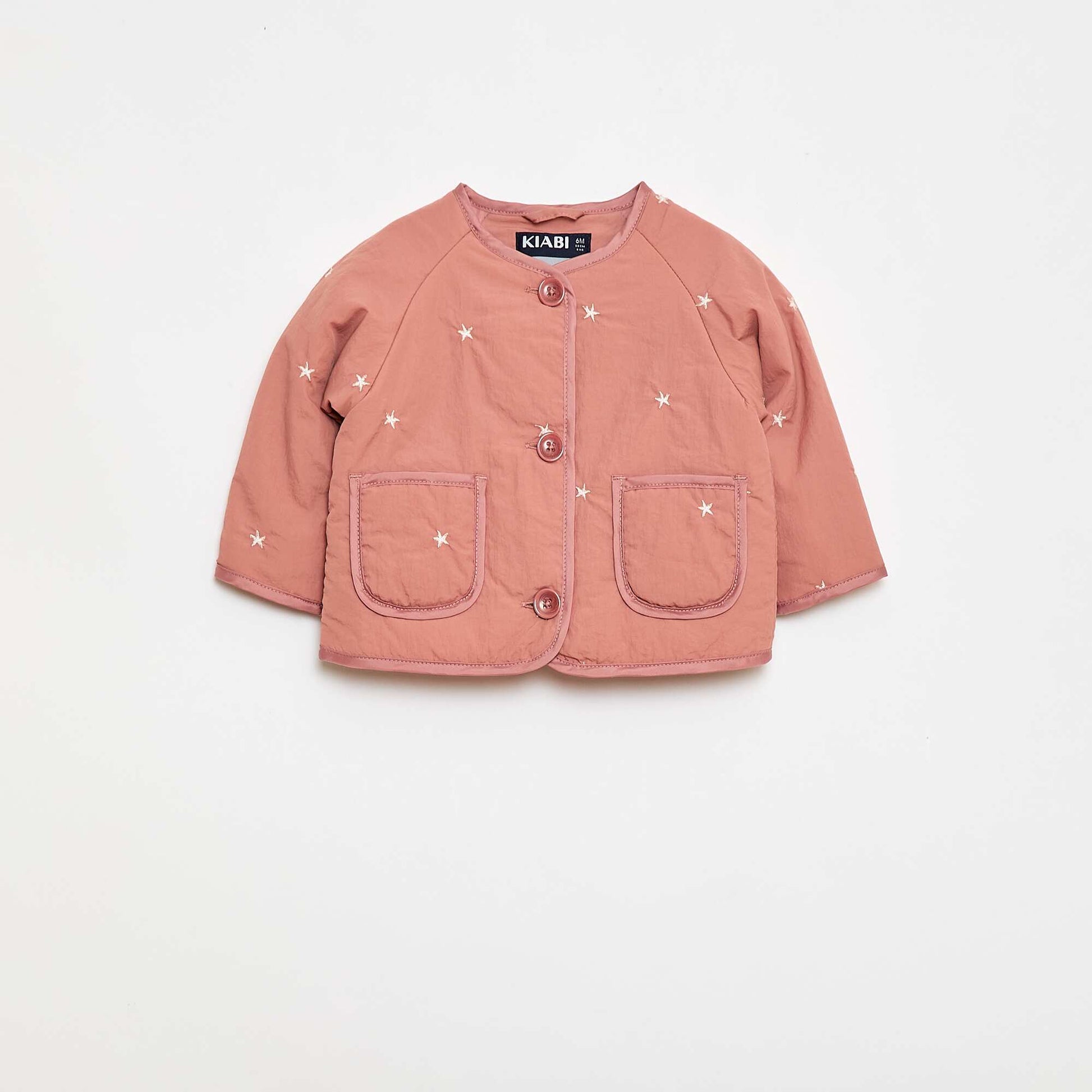 Veste matelassée col rond en tissu déperlant ROSE
