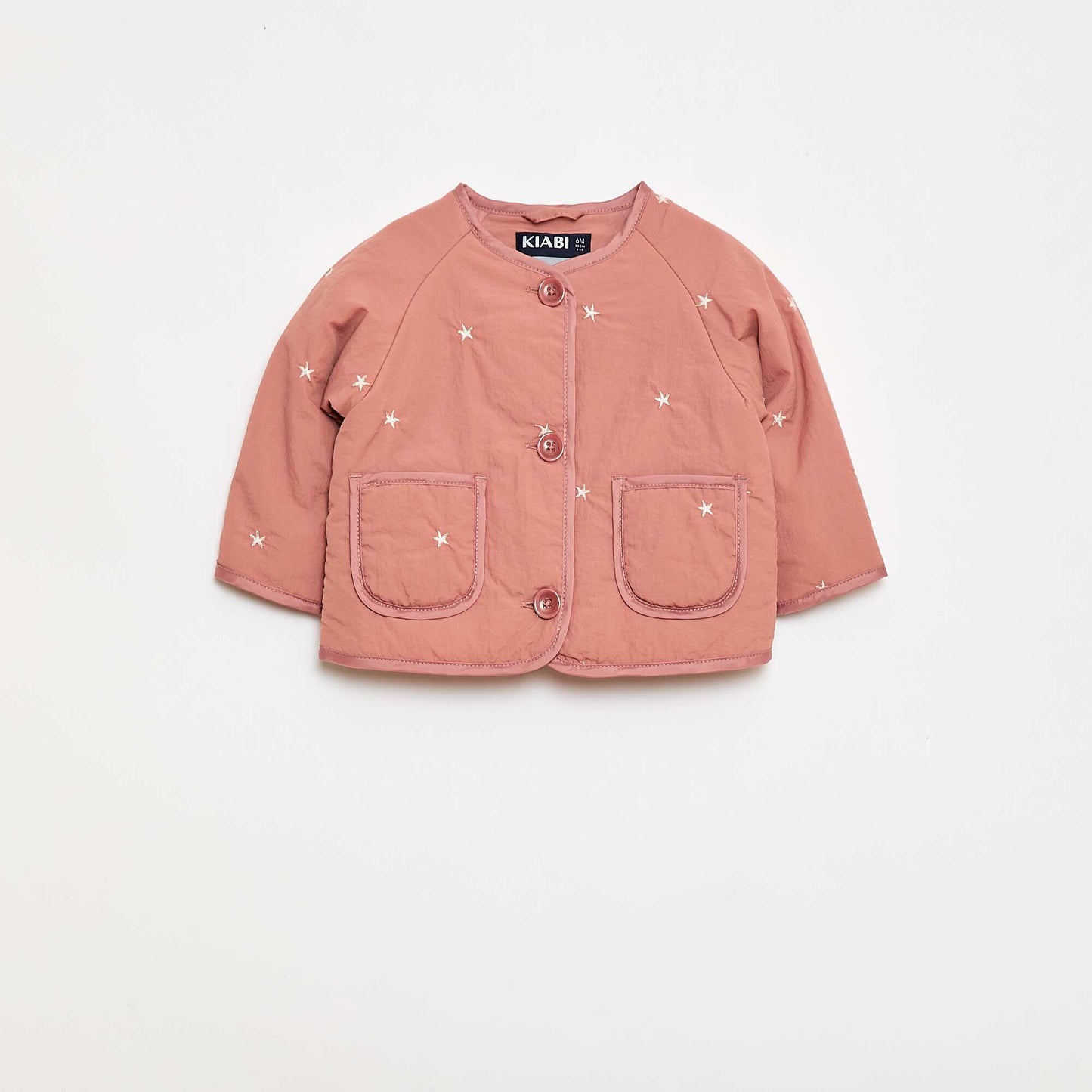 Veste matelassée col rond en tissu déperlant ROSE
