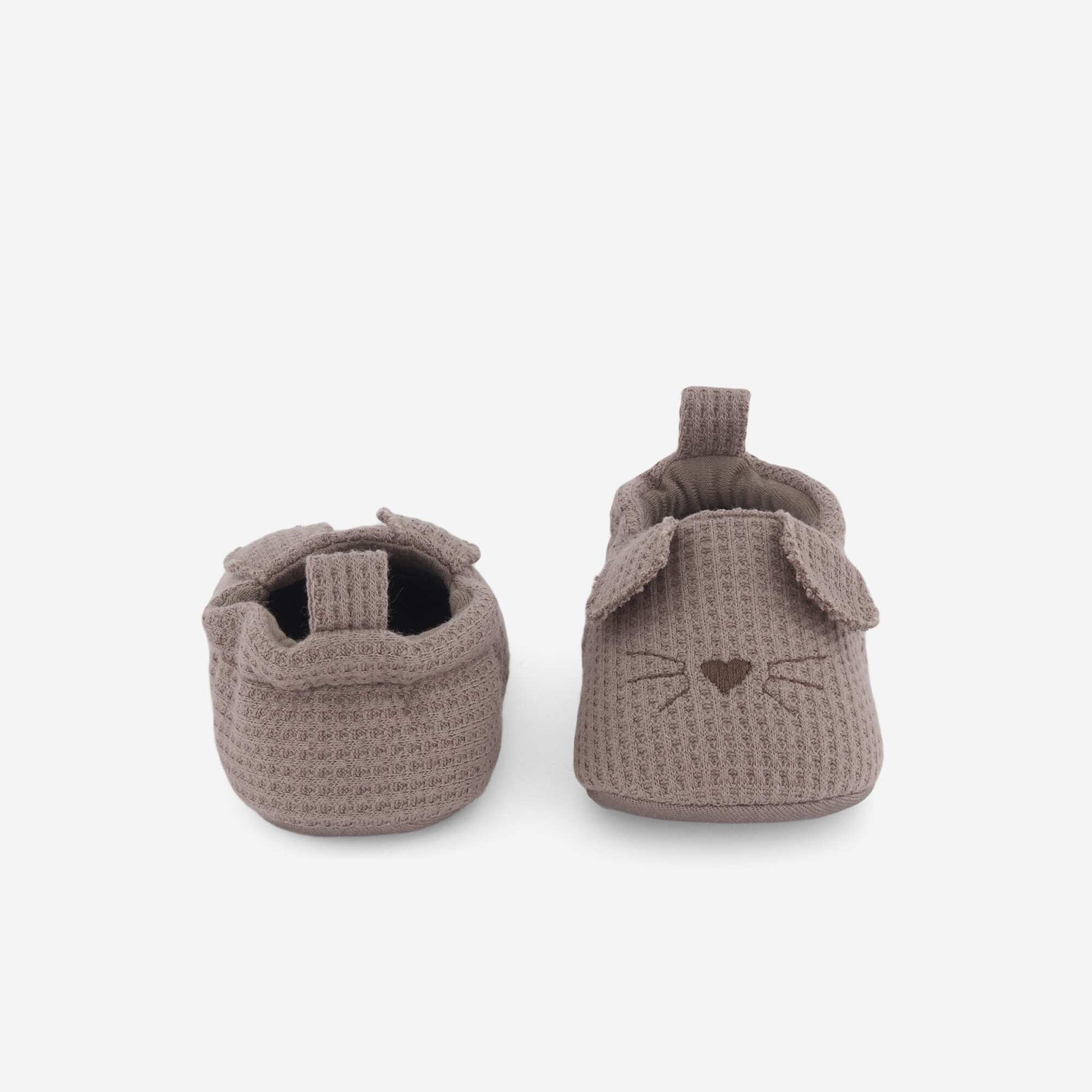 Chaussons en gaze de coton + oreilles animaux MARRON