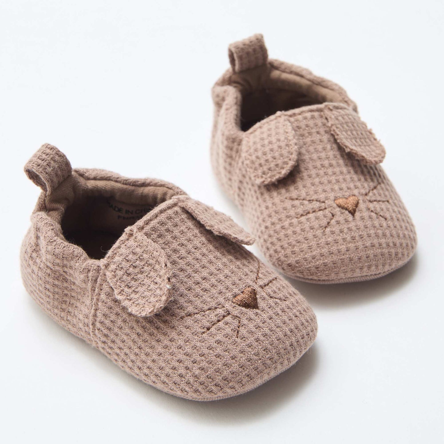 Chaussons en gaze de coton + oreilles animaux MARRON