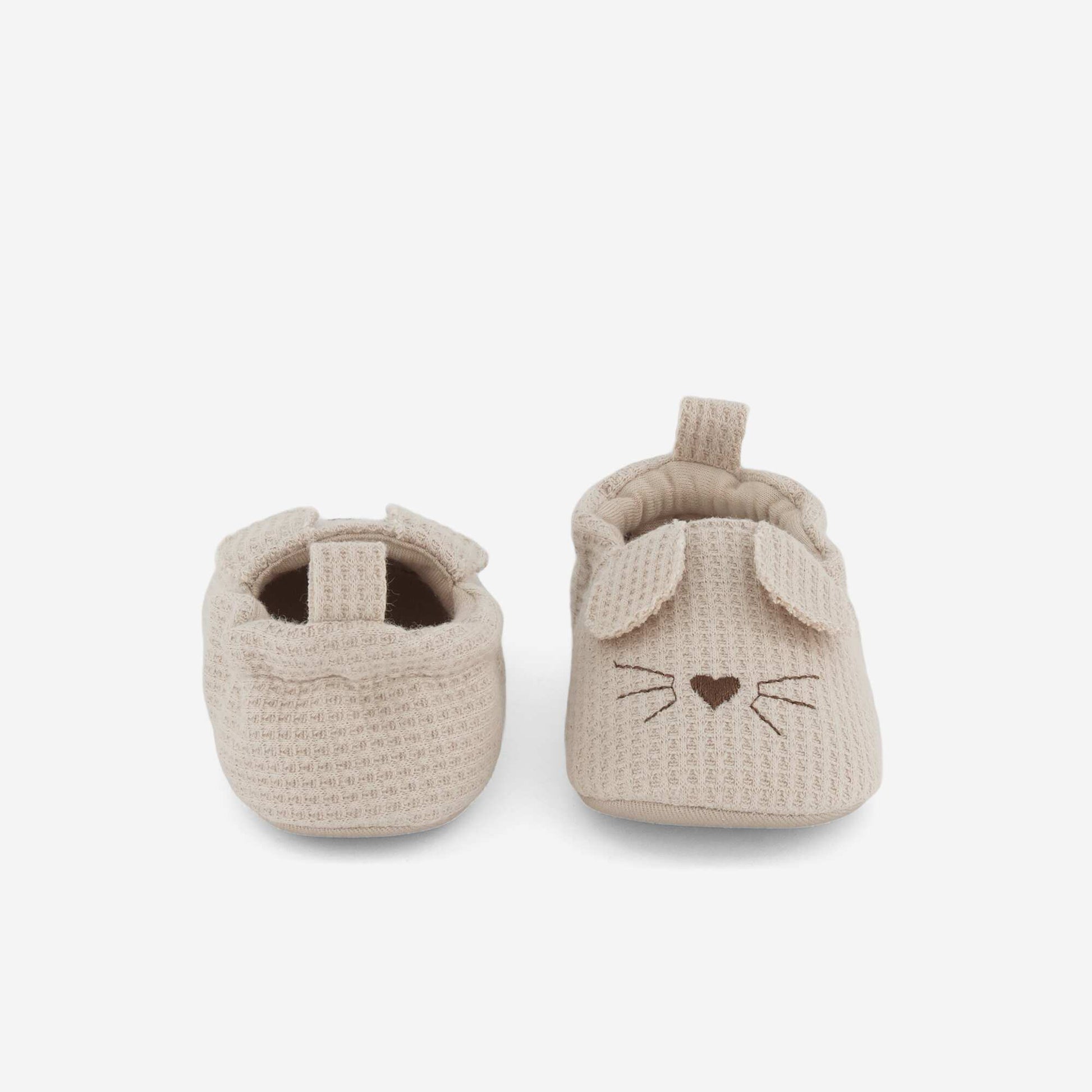 Chaussons en gaze de coton + oreilles animaux BEIGE