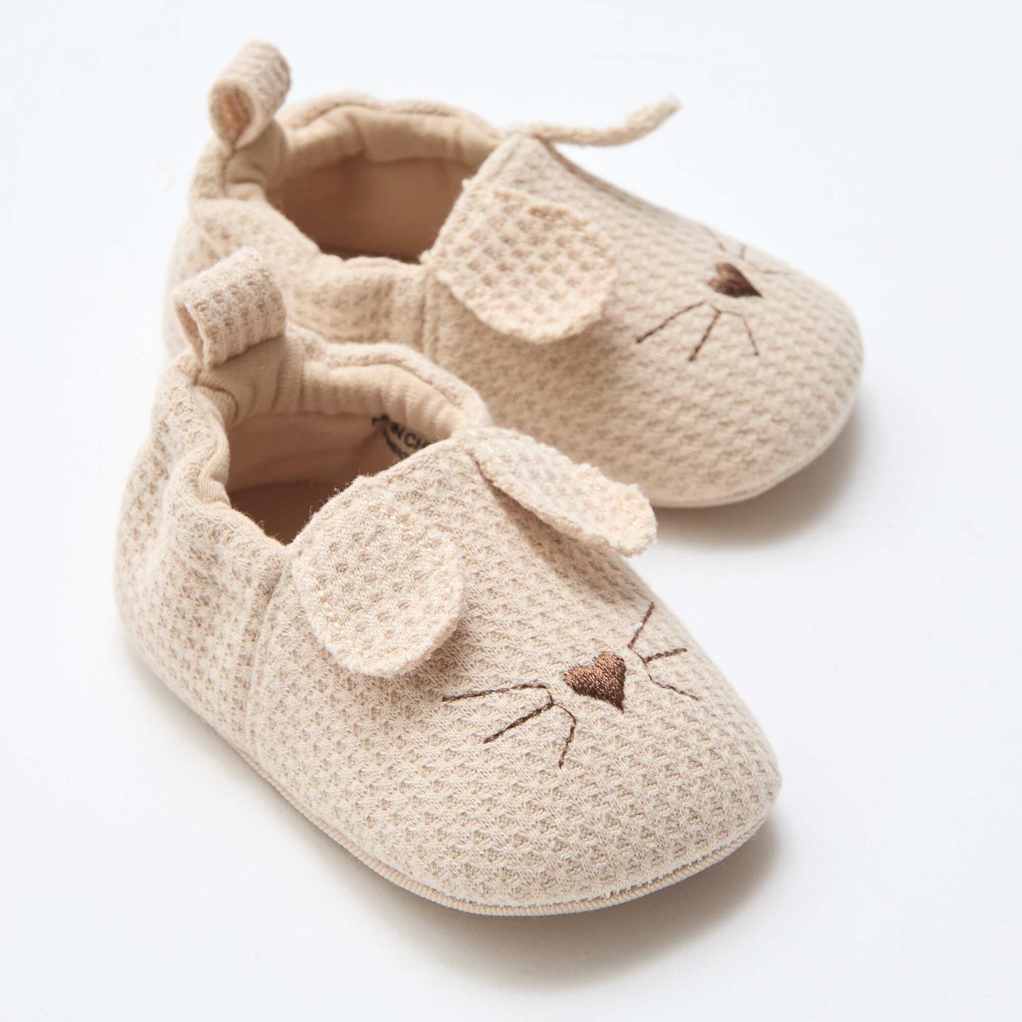Chaussons en gaze de coton + oreilles animaux BEIGE