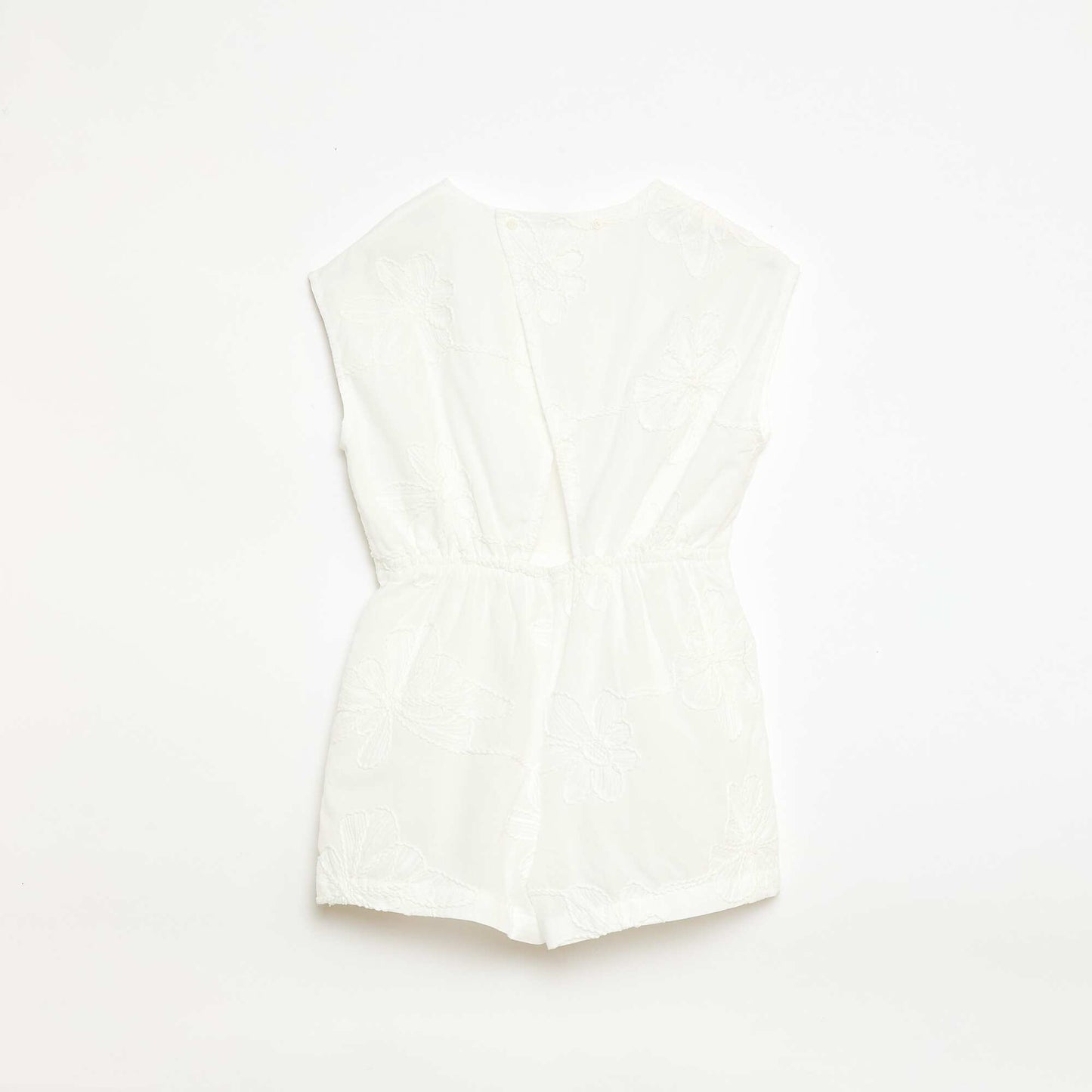 Combinaison short avec grandes fleurs brodées BLANC