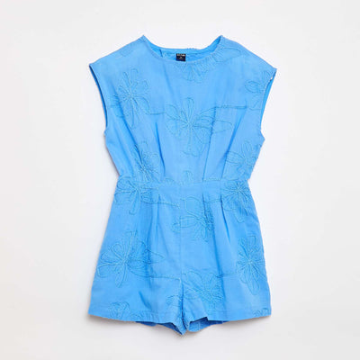 Combinaison short avec grandes fleurs brodées BLEU