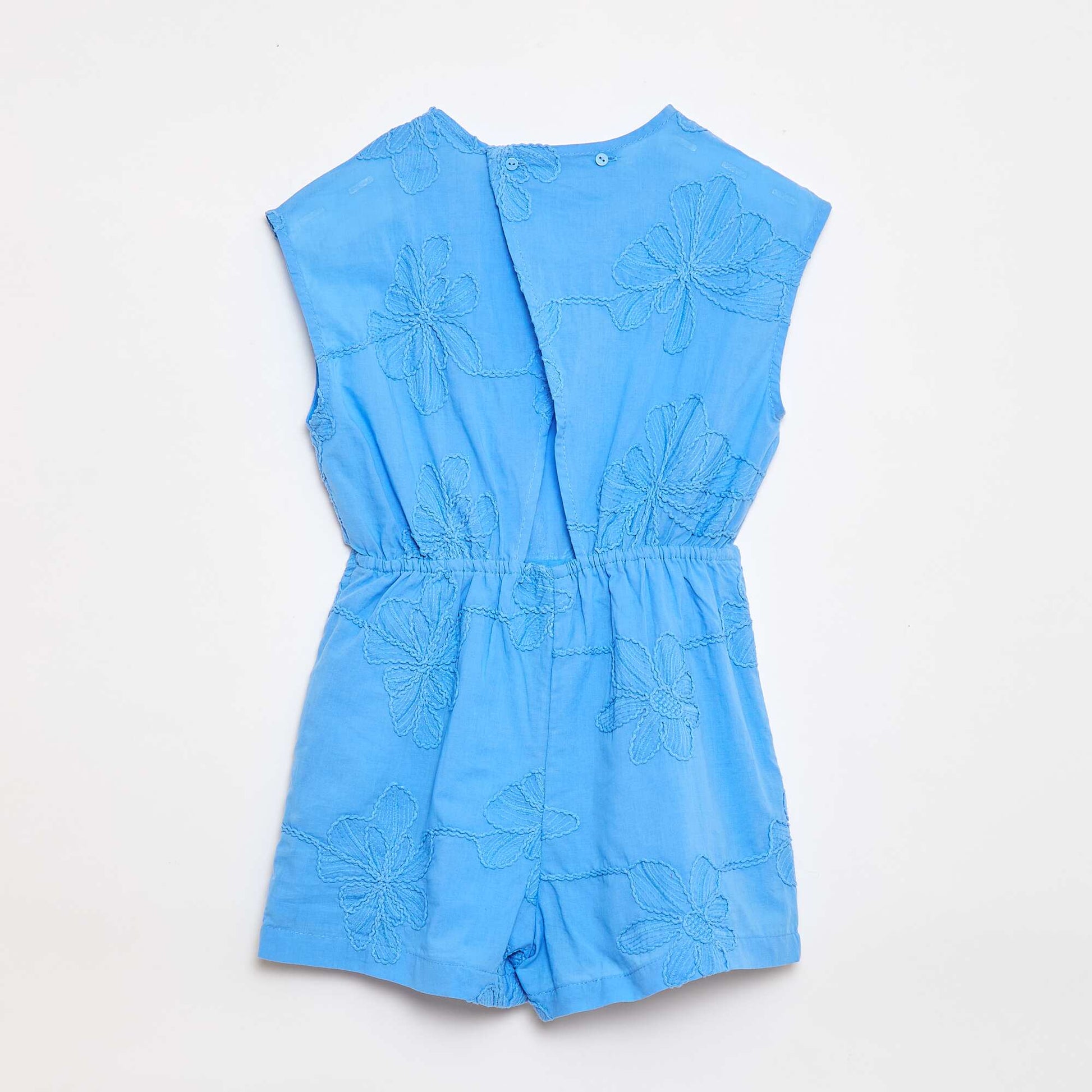 Combinaison short avec grandes fleurs brodées BLEU