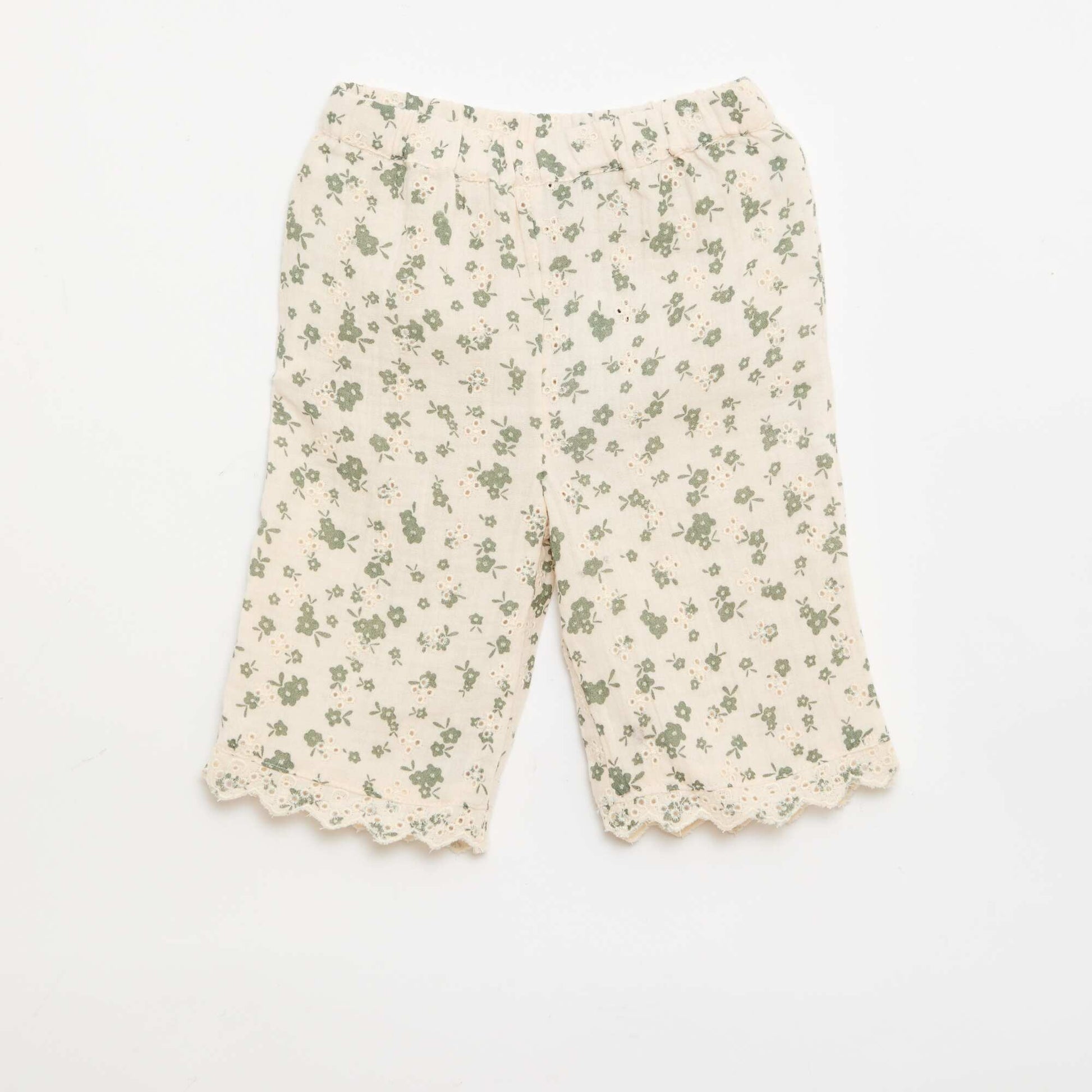 Pantalon brodé en gaze de coton KAKI
