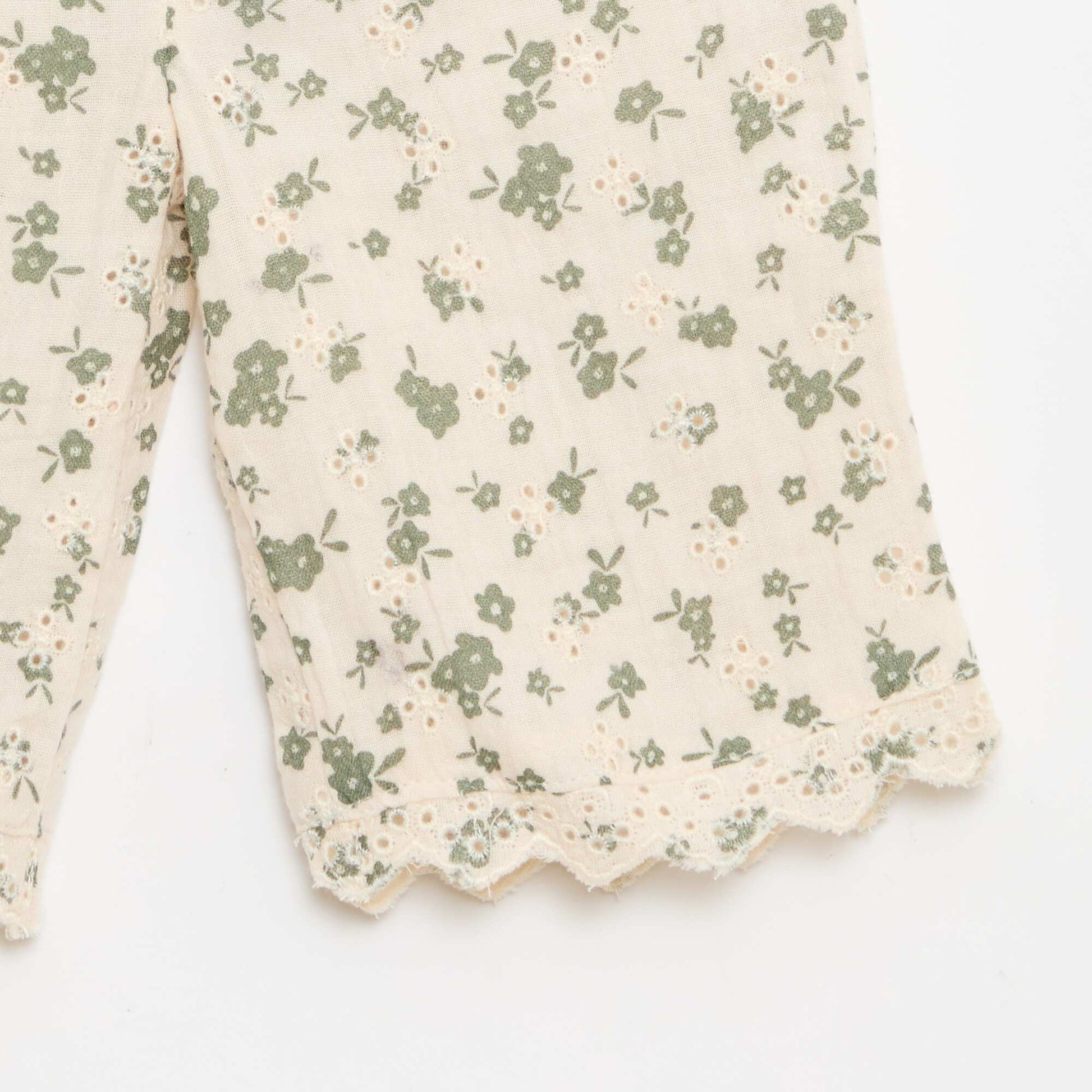 Pantalon brodé en gaze de coton KAKI