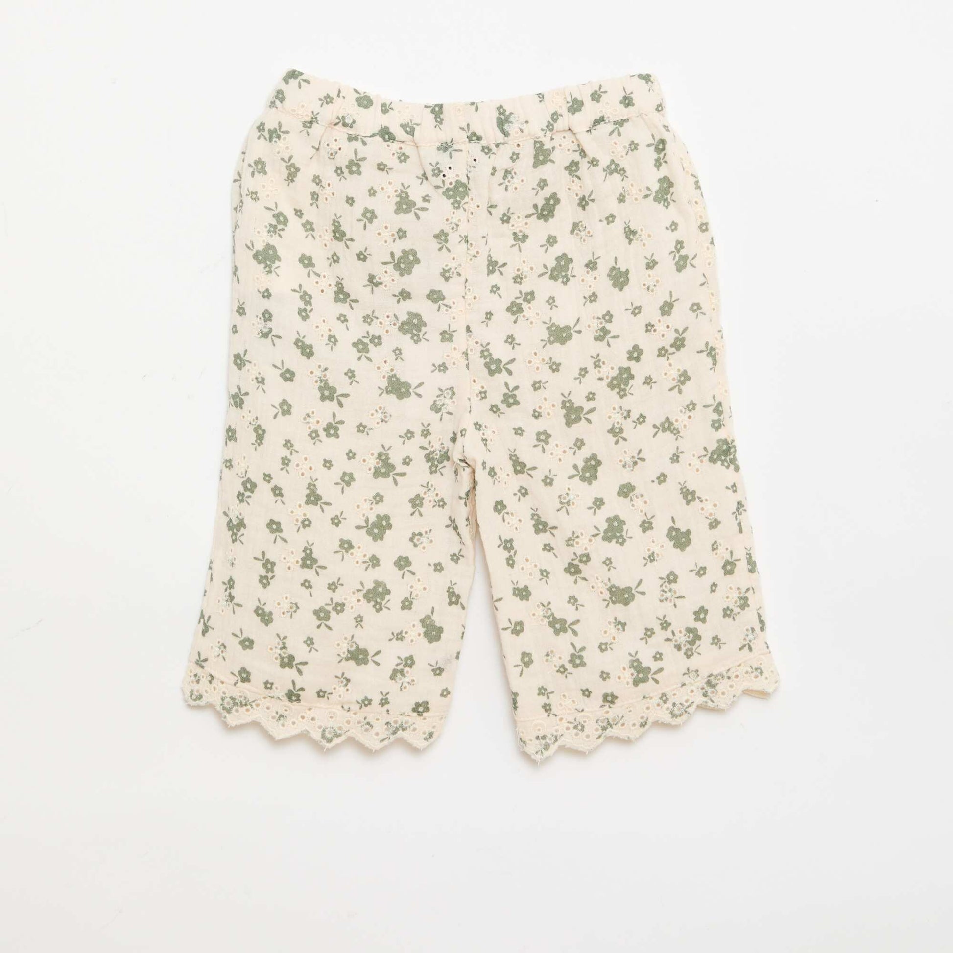 Pantalon brodé en gaze de coton KAKI