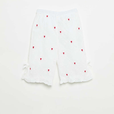 Pantalon avec nœuds fantaisie et broderies anglaises BLANC