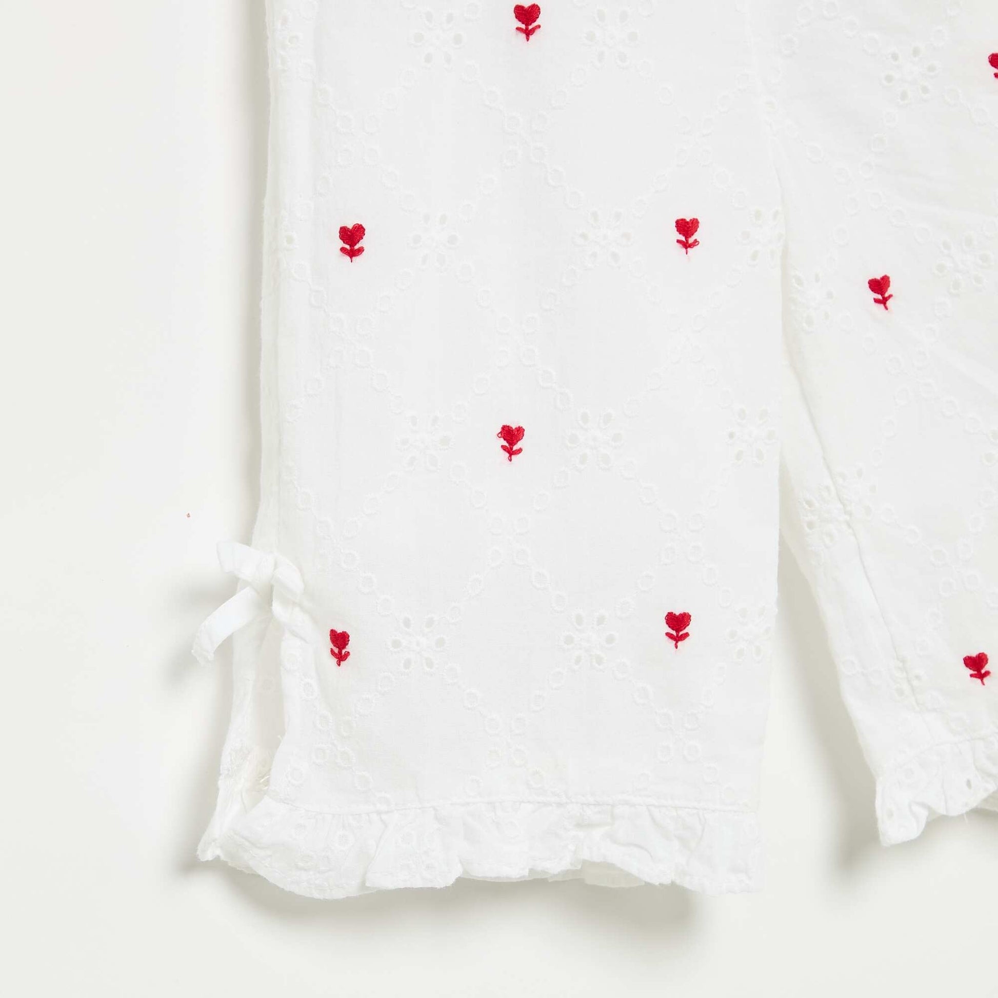 Pantalon avec nœuds fantaisie et broderies anglaises BLANC