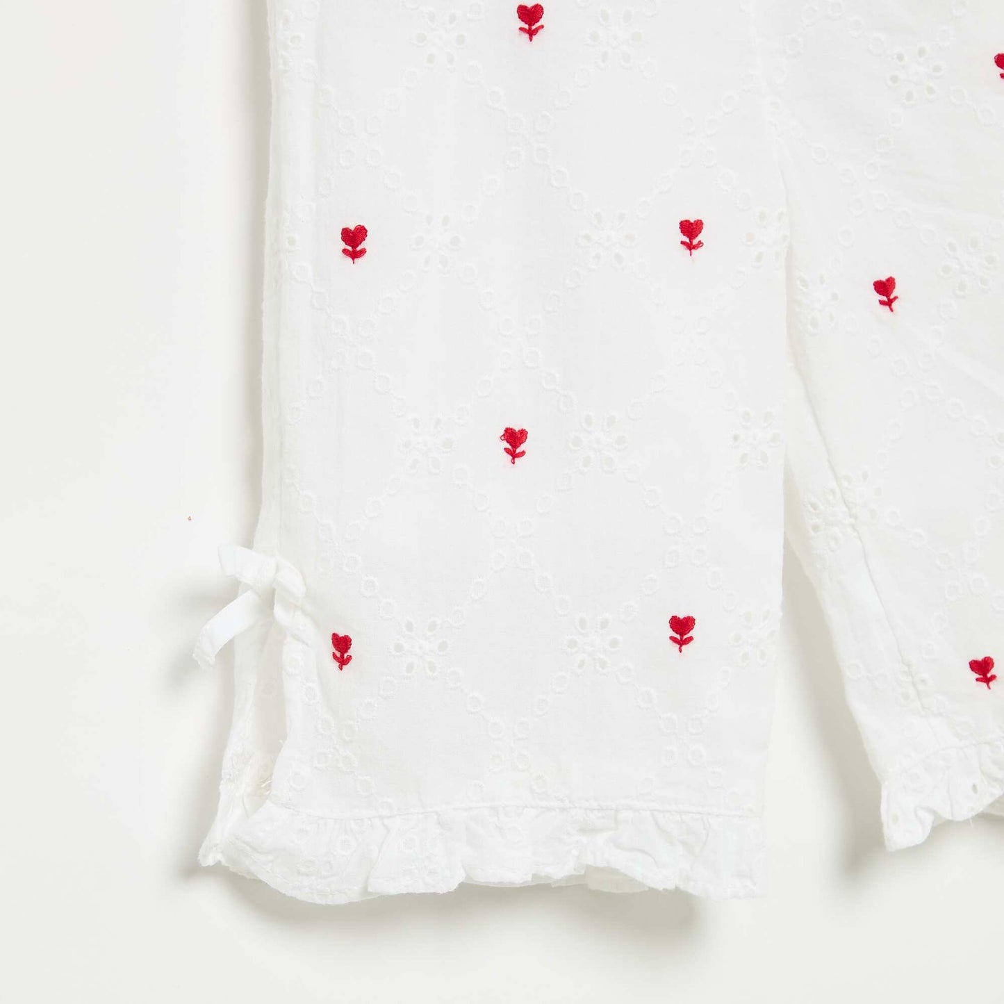 Pantalon avec nœuds fantaisie et broderies anglaises BLANC