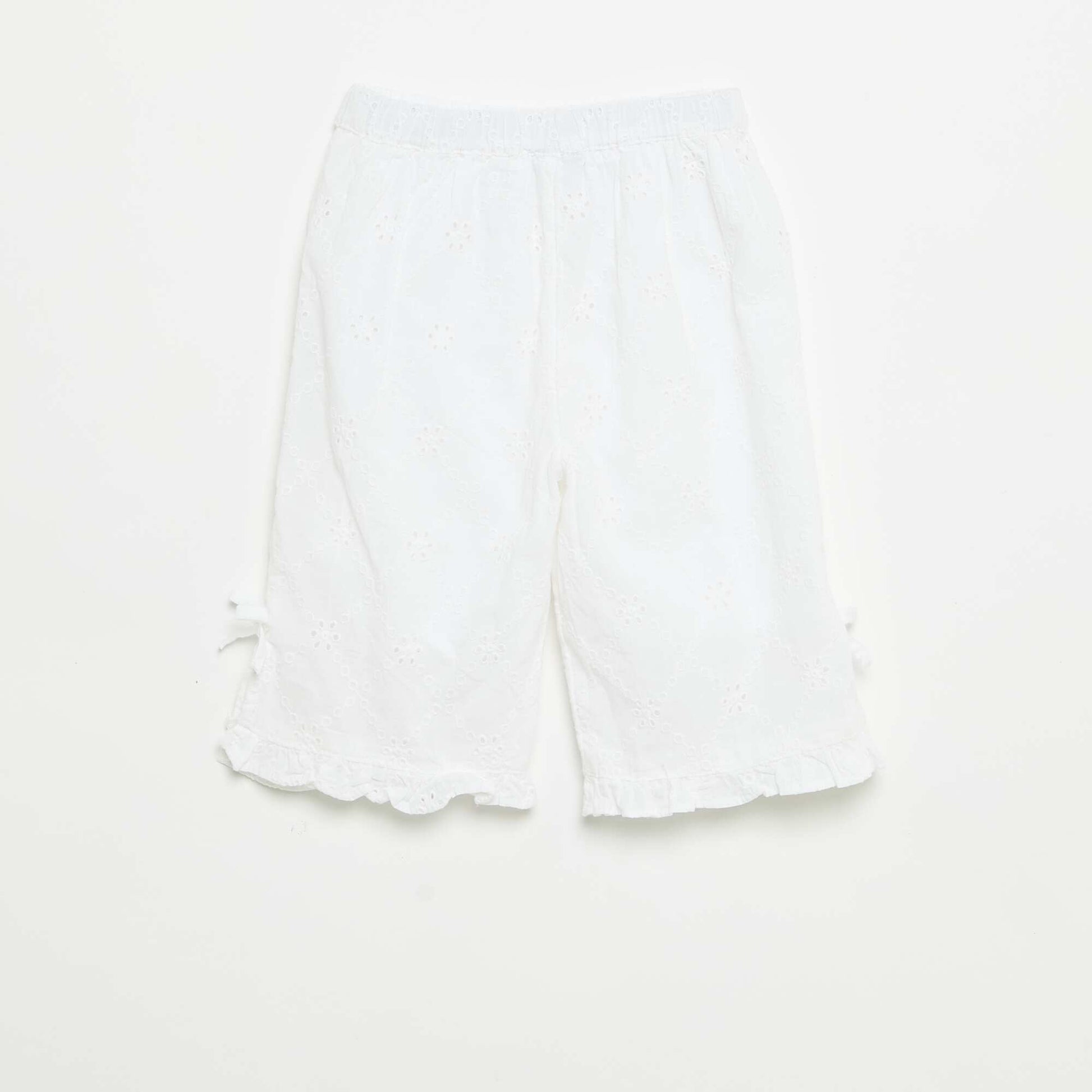 Pantalon avec nœuds fantaisie et broderies anglaises BLANC