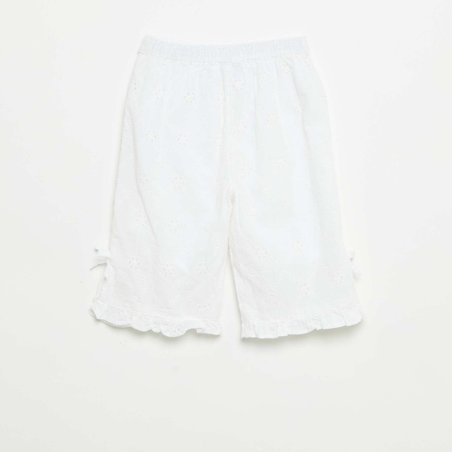 Pantalon avec nœuds fantaisie et broderies anglaises BLANC