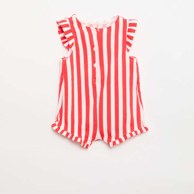 Combinaison short en jersey de coton avec volants aux manches ROUGE