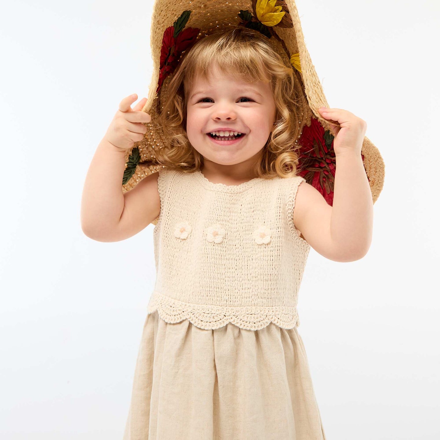 Robe sans manches avec haut en crochet BEIGE