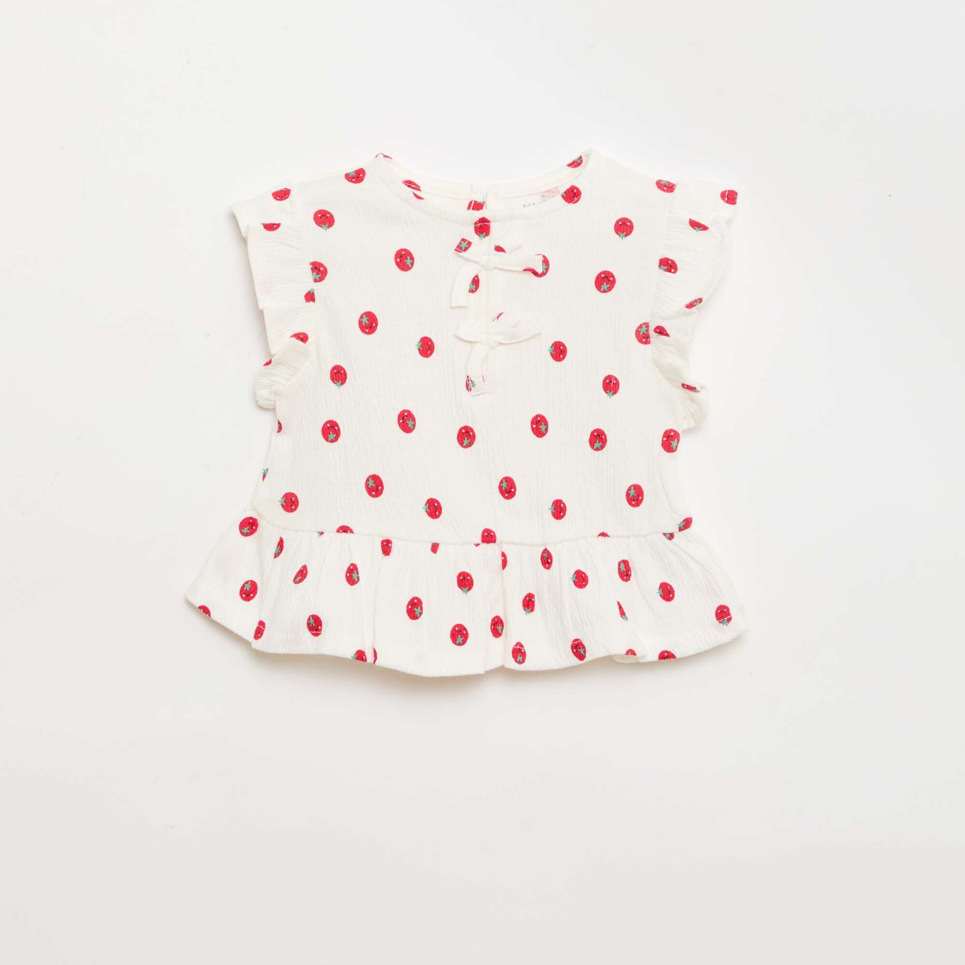 Tee-shirt imprimé et volanté BLANC