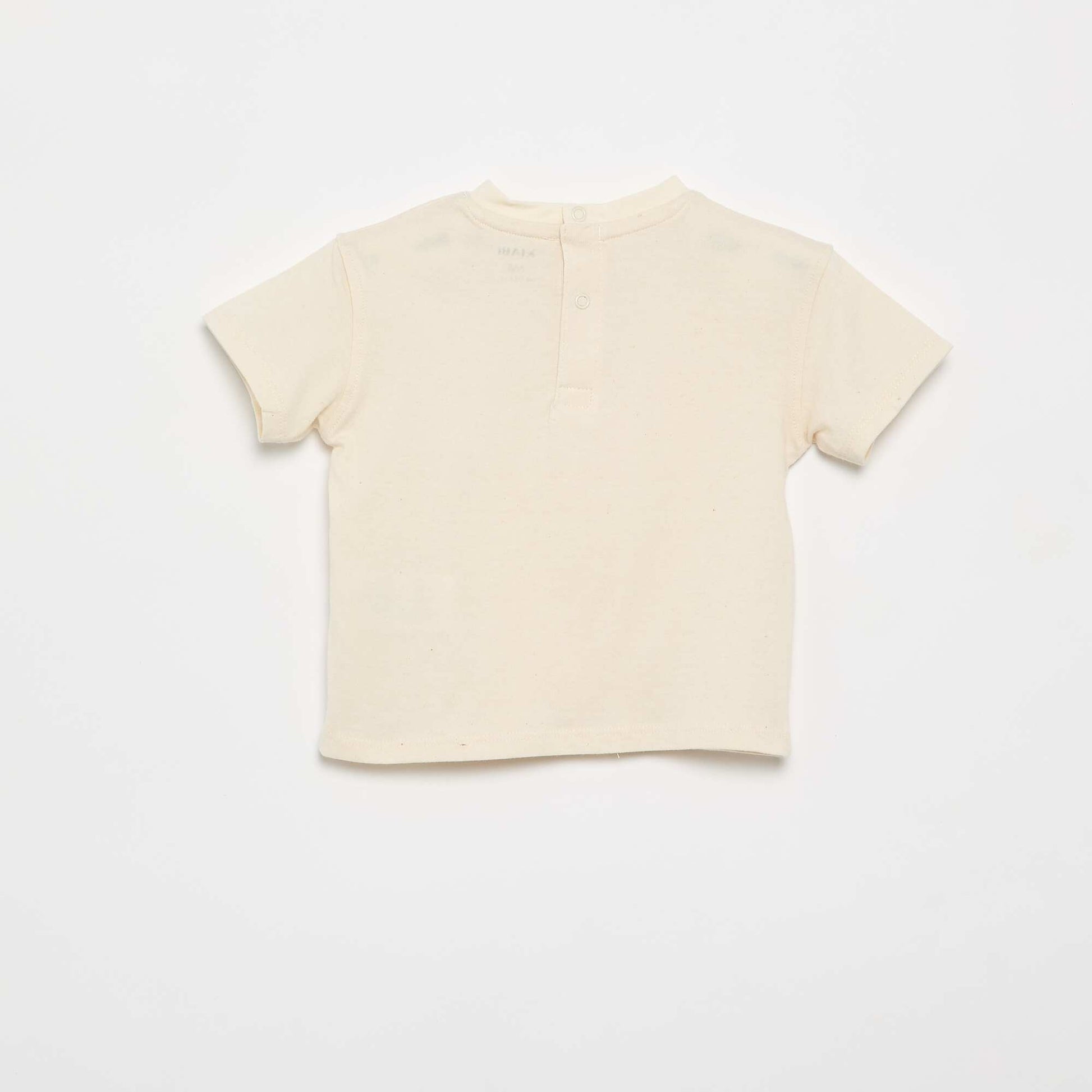 T-shirt uni avec fleurs fantaisies au col BEIGE