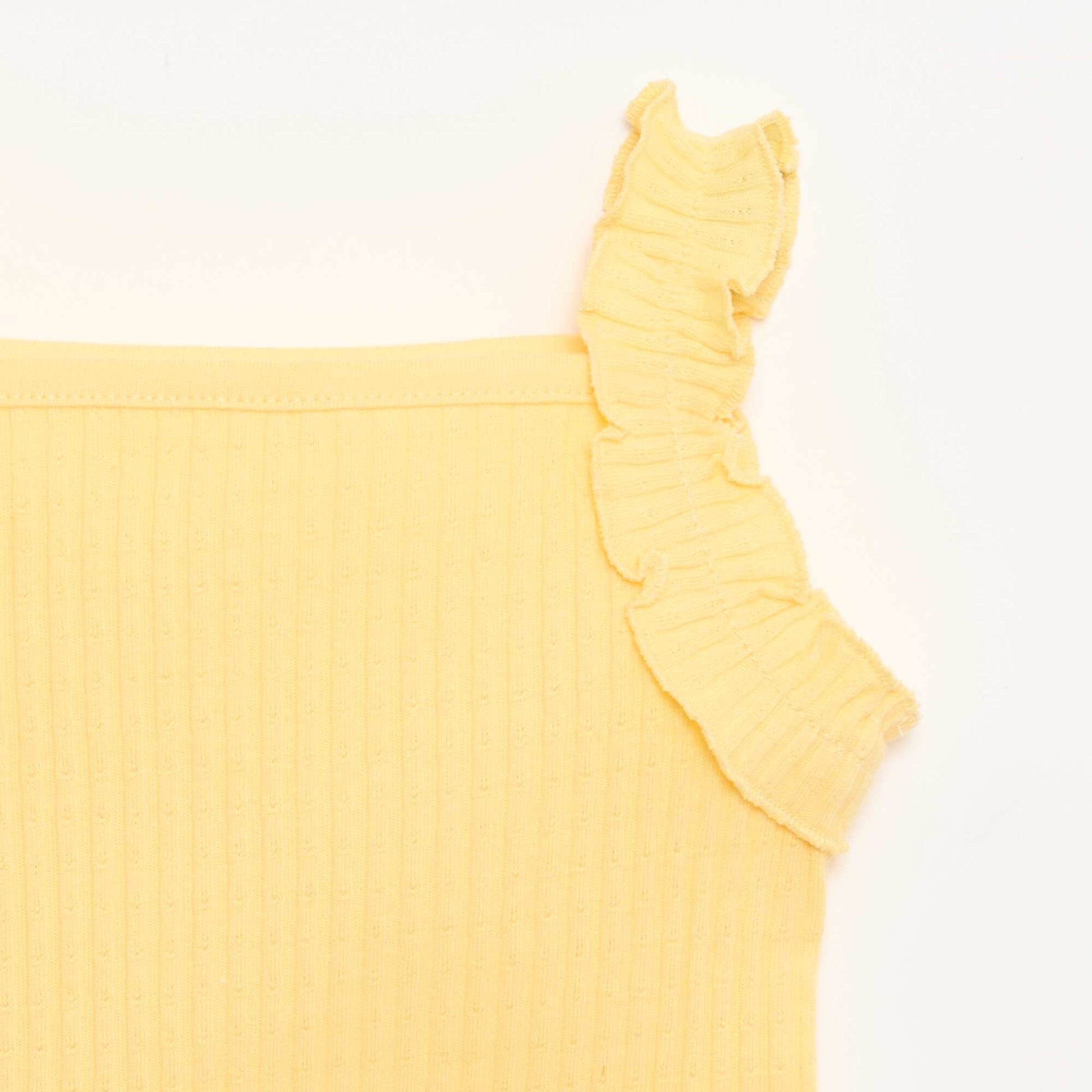 Débardeur en rib pointelle avec bretelles volantées JAUNE