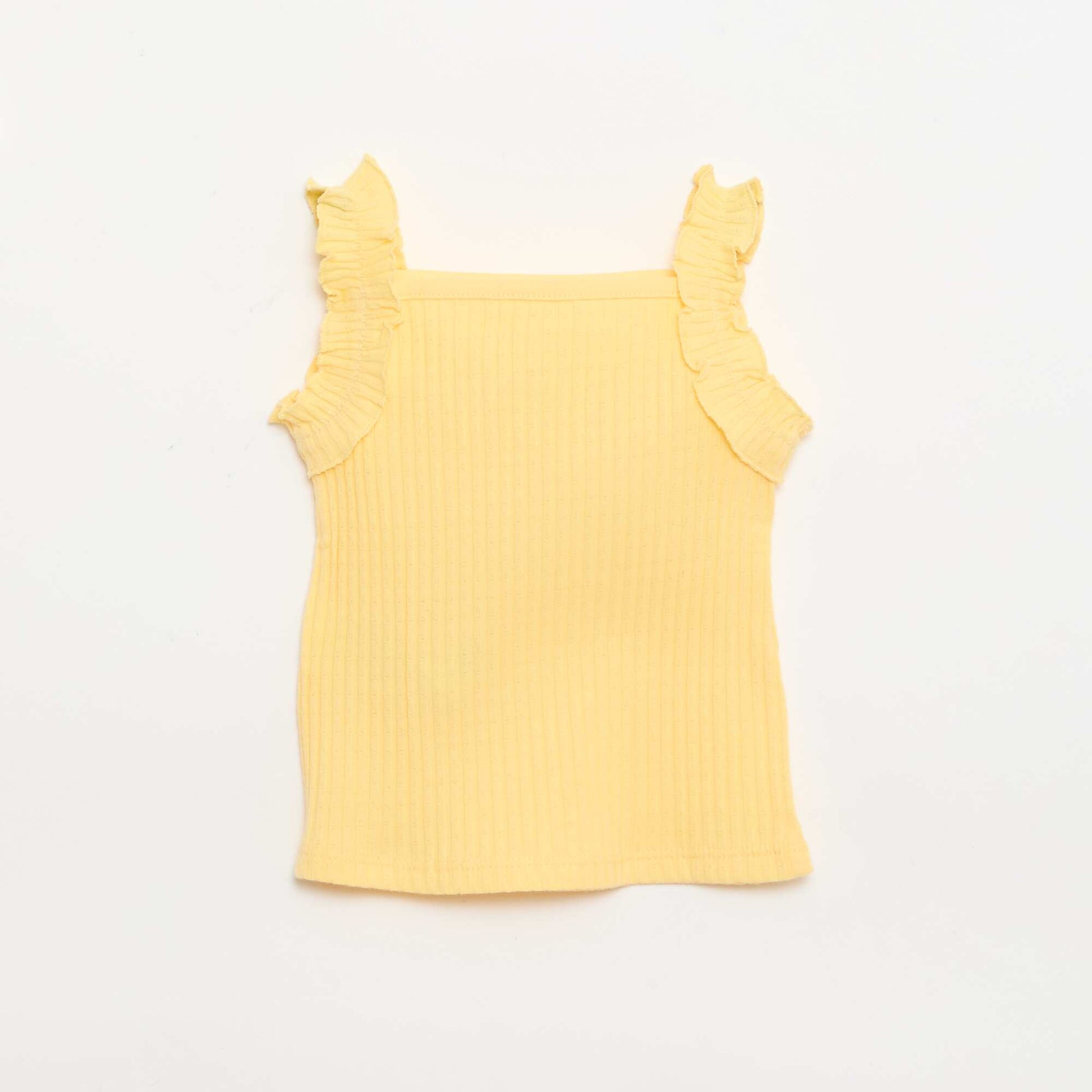 Débardeur en rib pointelle avec bretelles volantées JAUNE