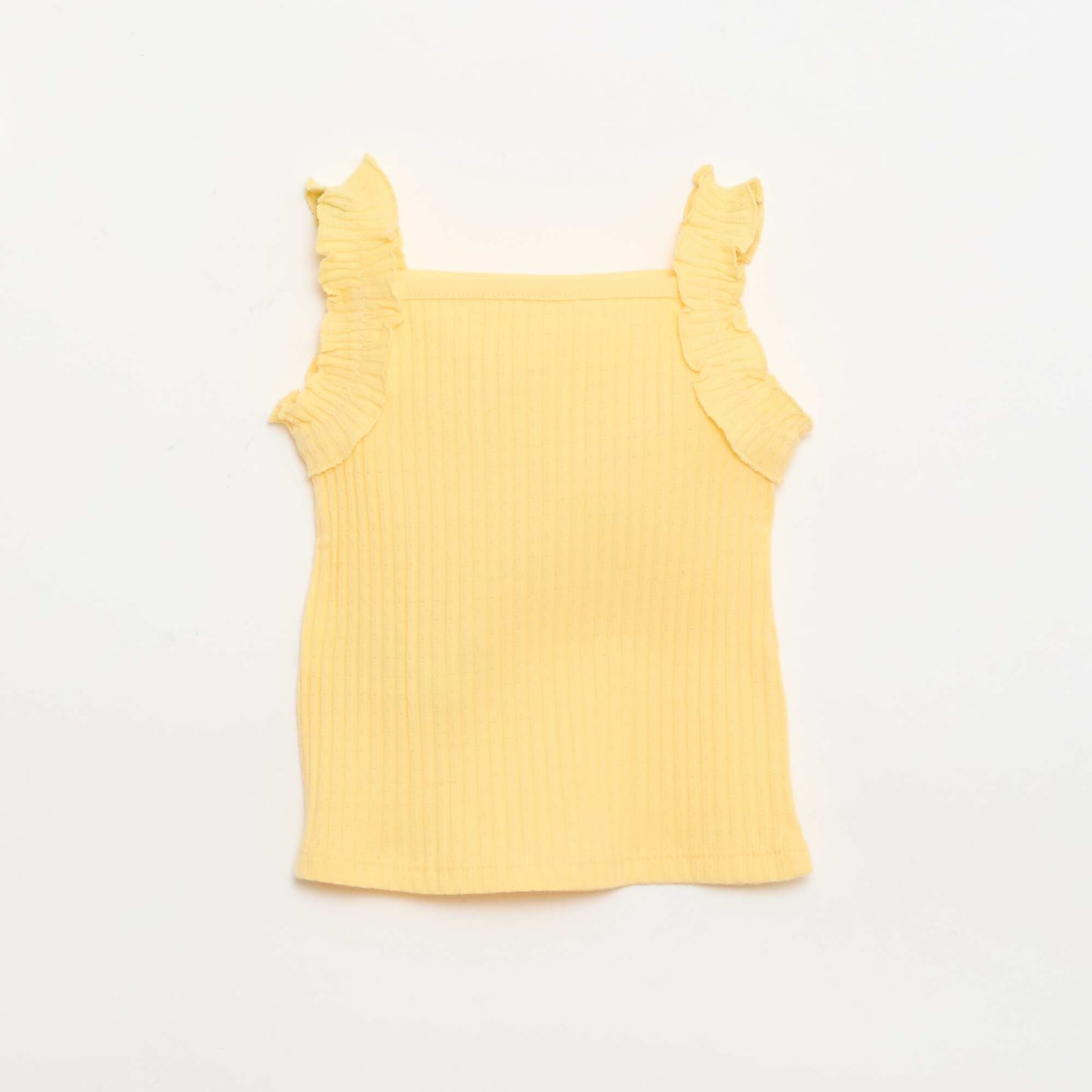 Débardeur en rib pointelle avec bretelles volantées JAUNE