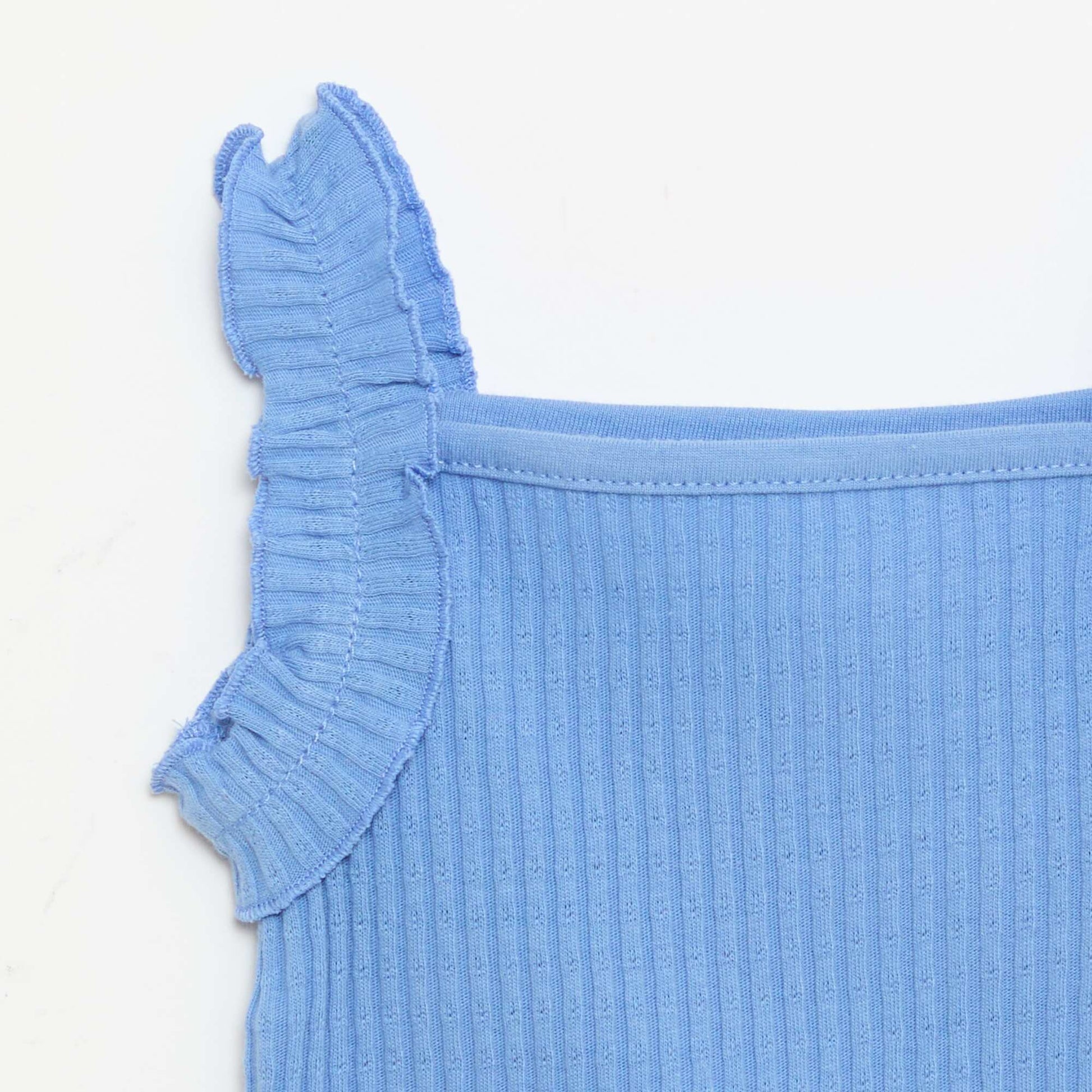 Débardeur en rib pointelle avec bretelles volantées BLEU