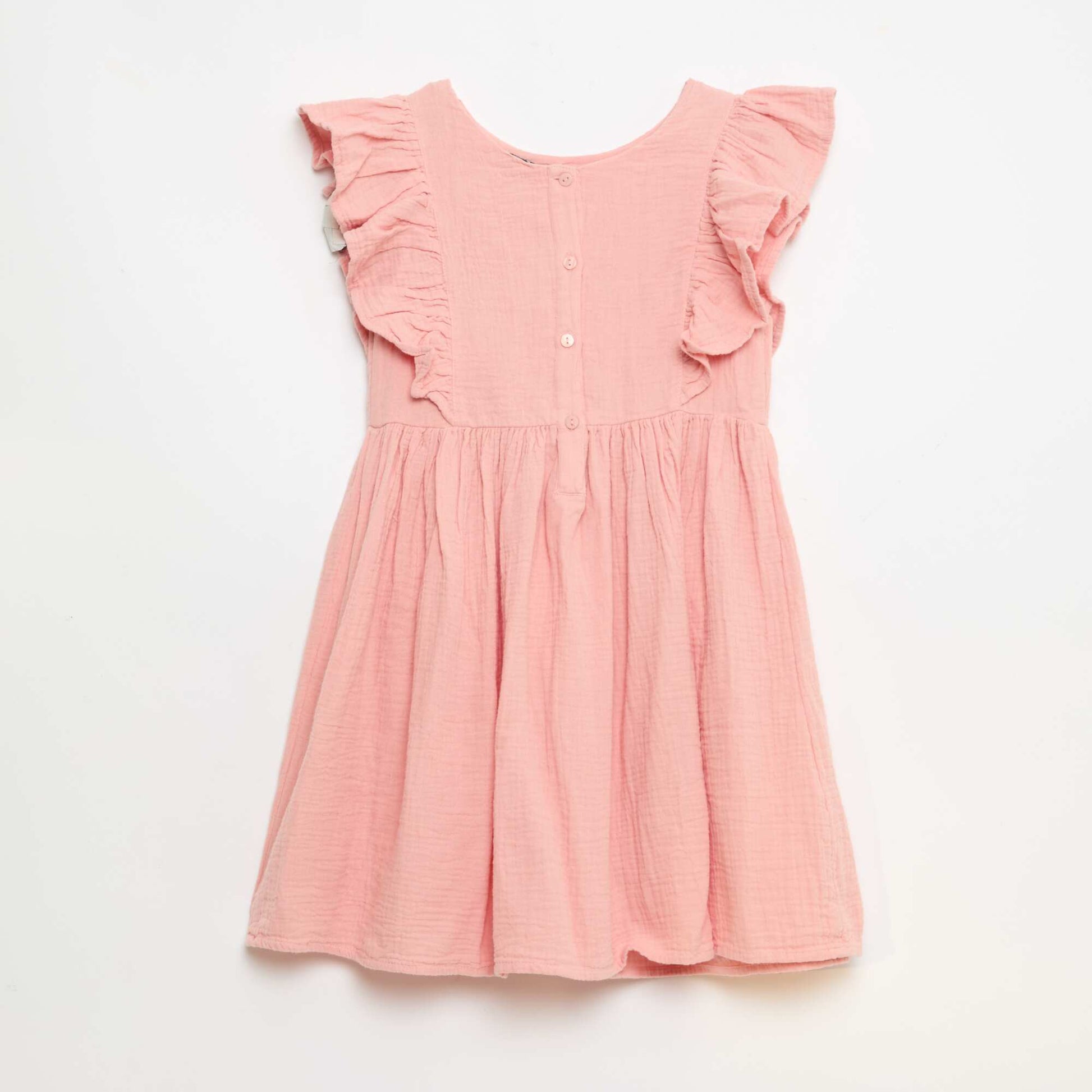 Robe manches courtes avec broderies au col en coton ROSE