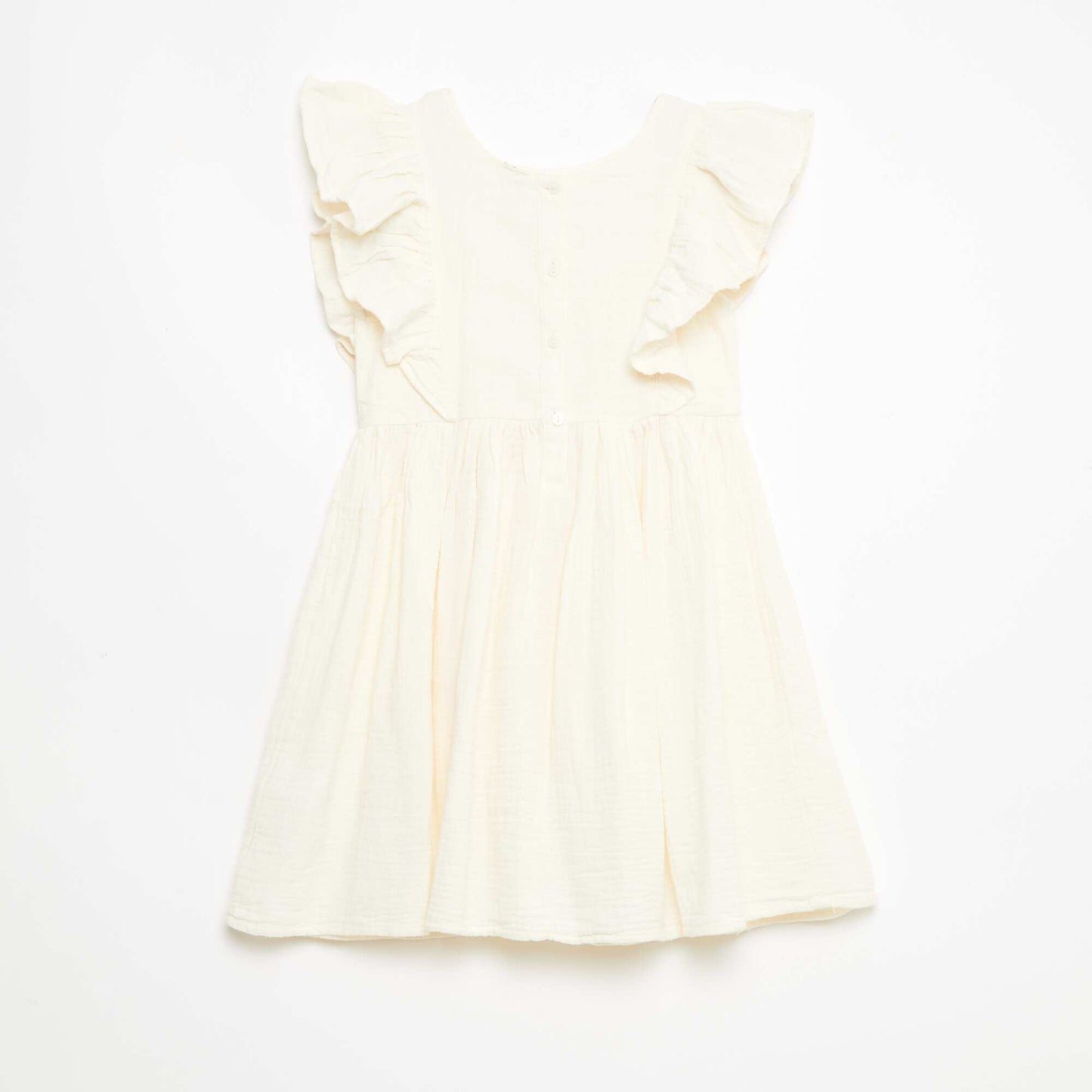Robe manches courtes avec broderies au col en coton BLANC