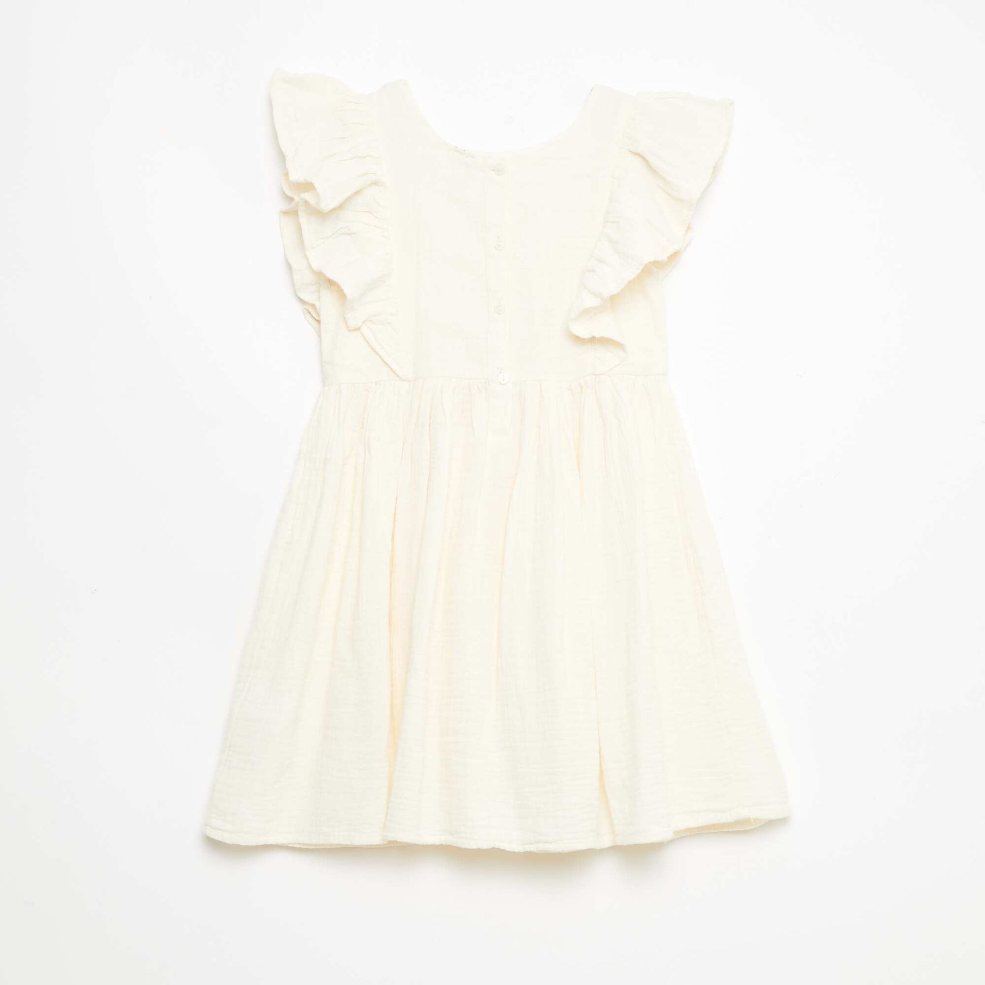 Robe manches courtes avec broderies au col en coton BLANC