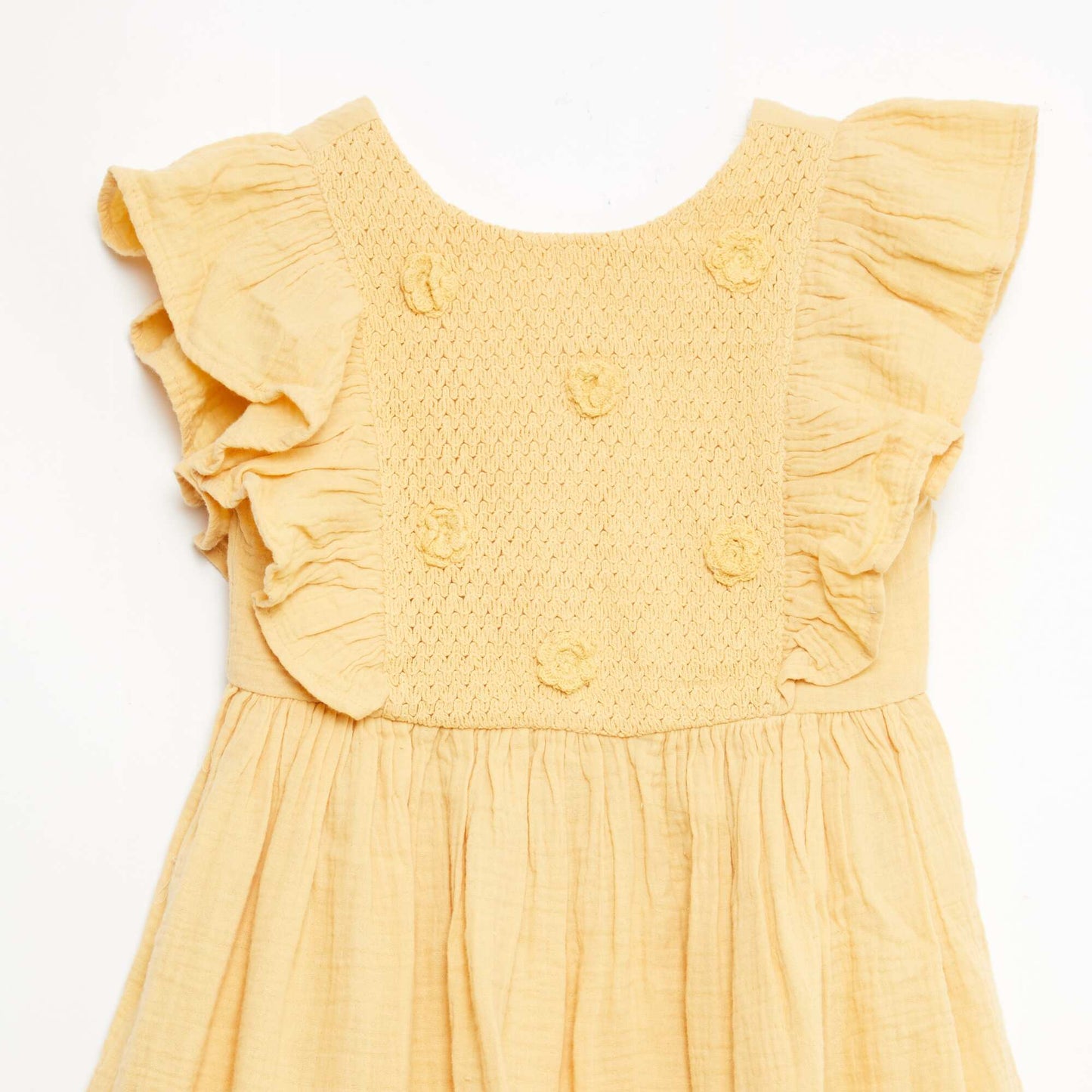 Robe manches courtes avec broderies au col en coton BEIGE