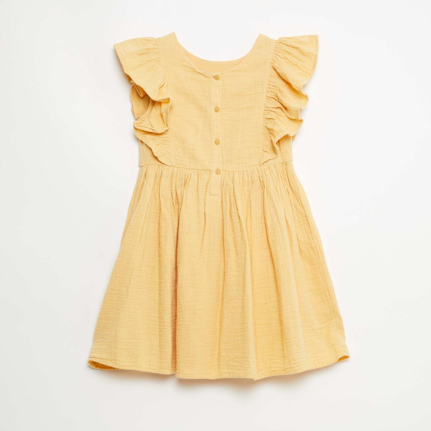 Robe manches courtes avec broderies au col en coton BEIGE