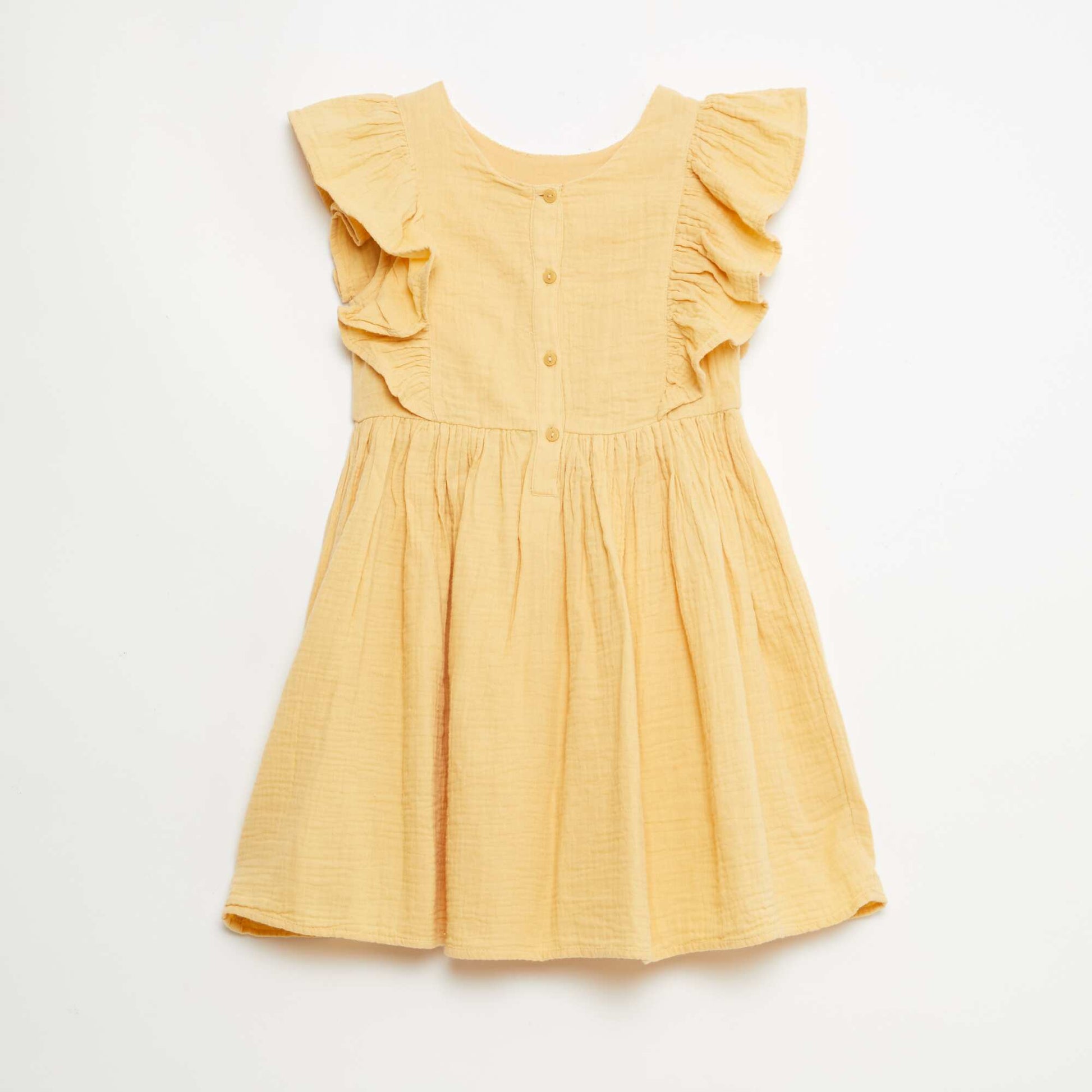 Robe manches courtes avec broderies au col en coton BEIGE