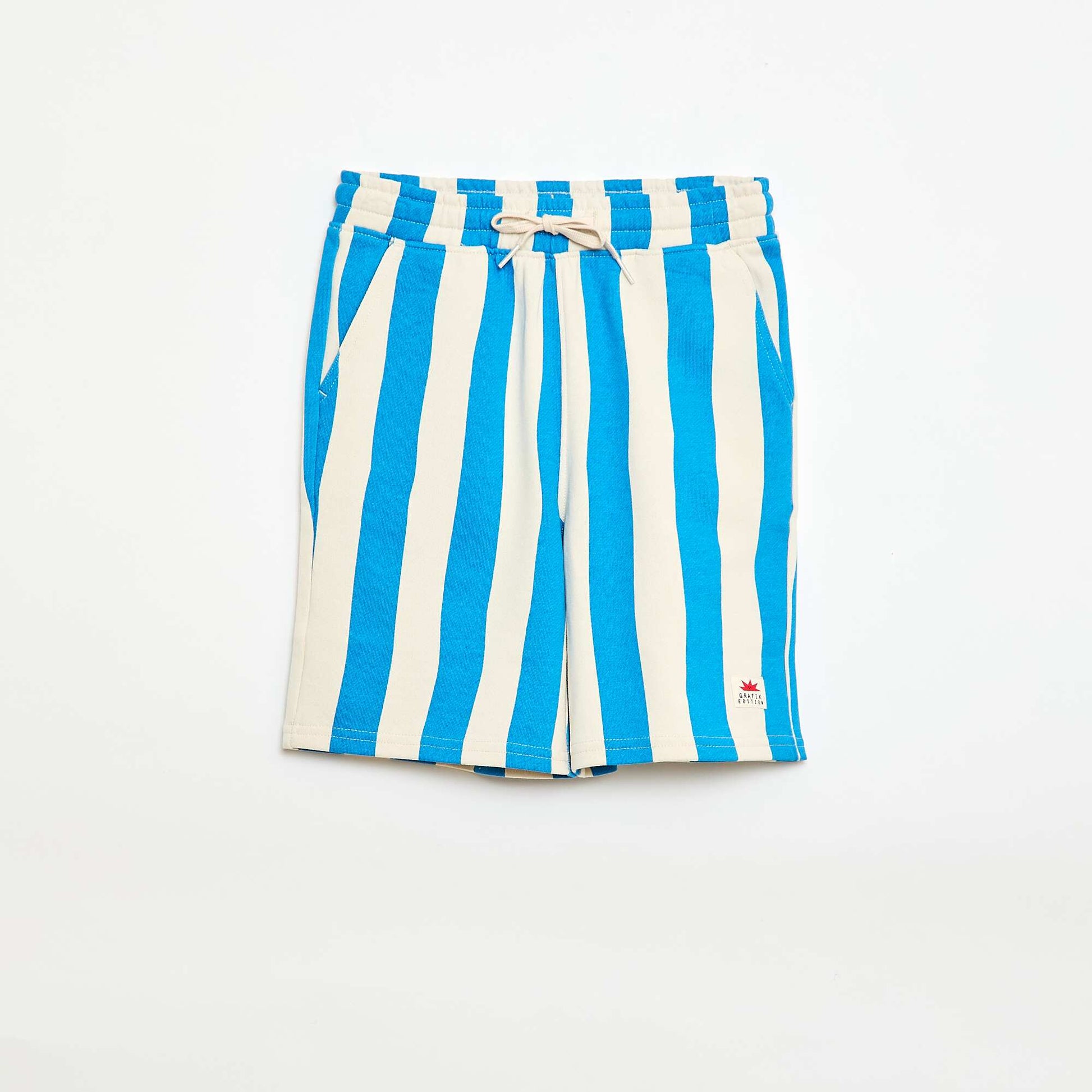 Bermuda en molleton à motif avec 2 poches BLEU