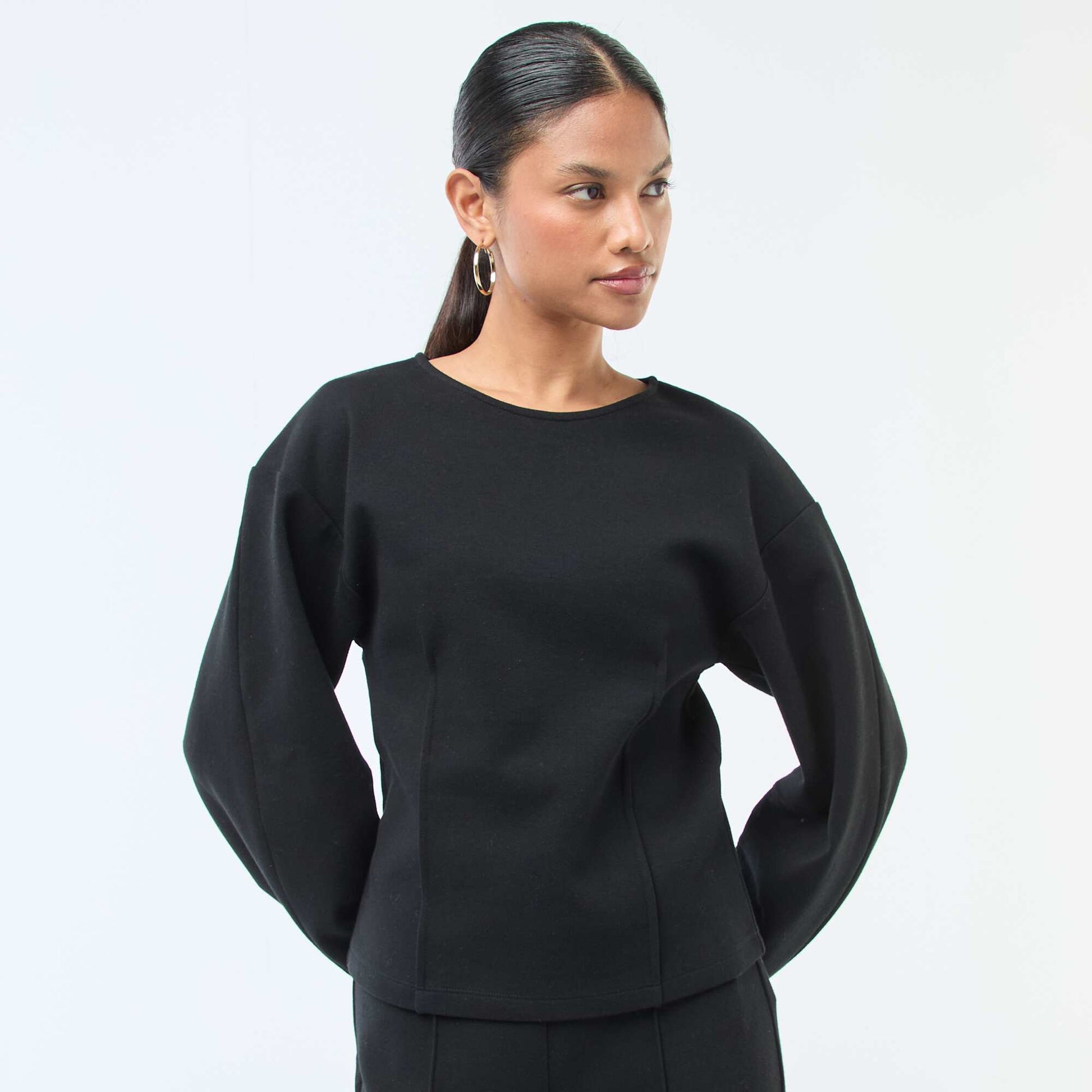 Sweat peplum à col rond NOIR