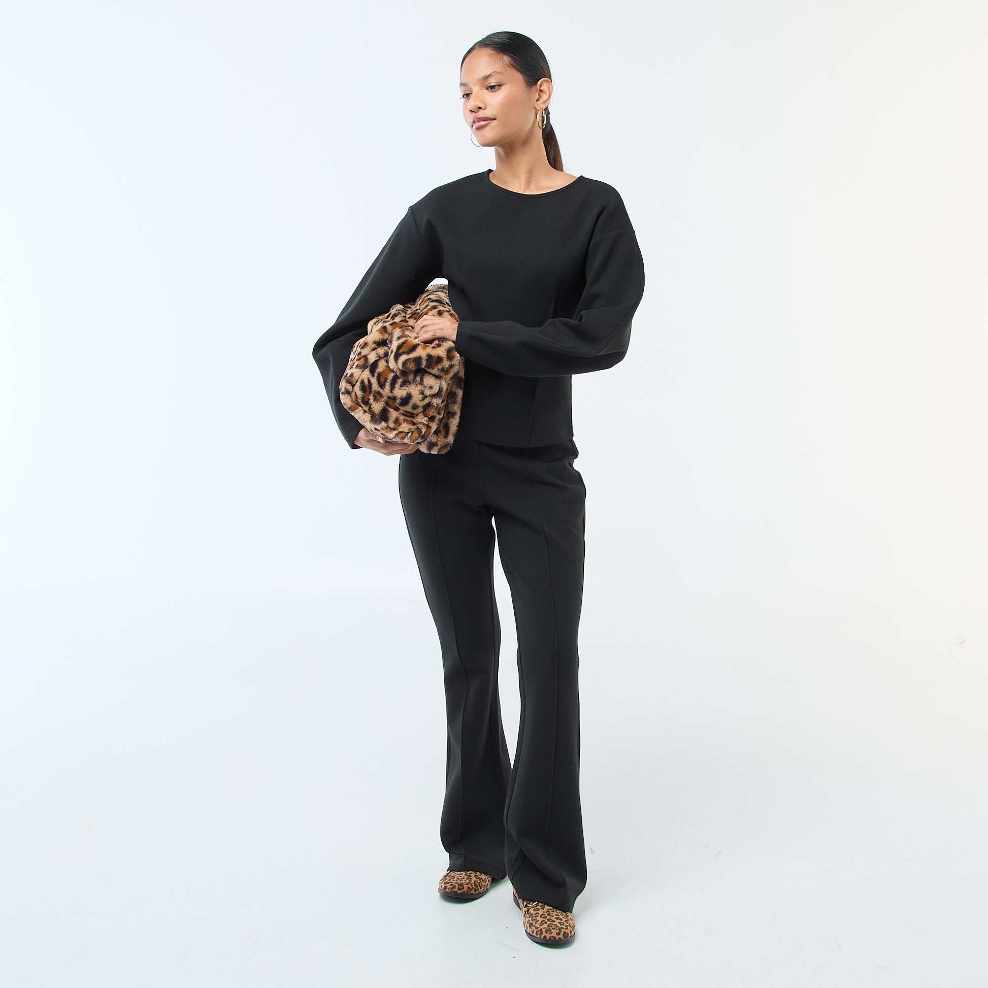 Sweat peplum à col rond NOIR