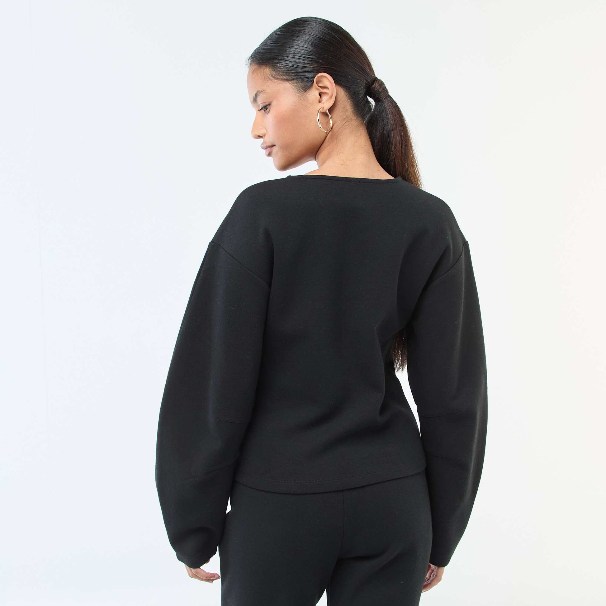 Sweat peplum à col rond NOIR
