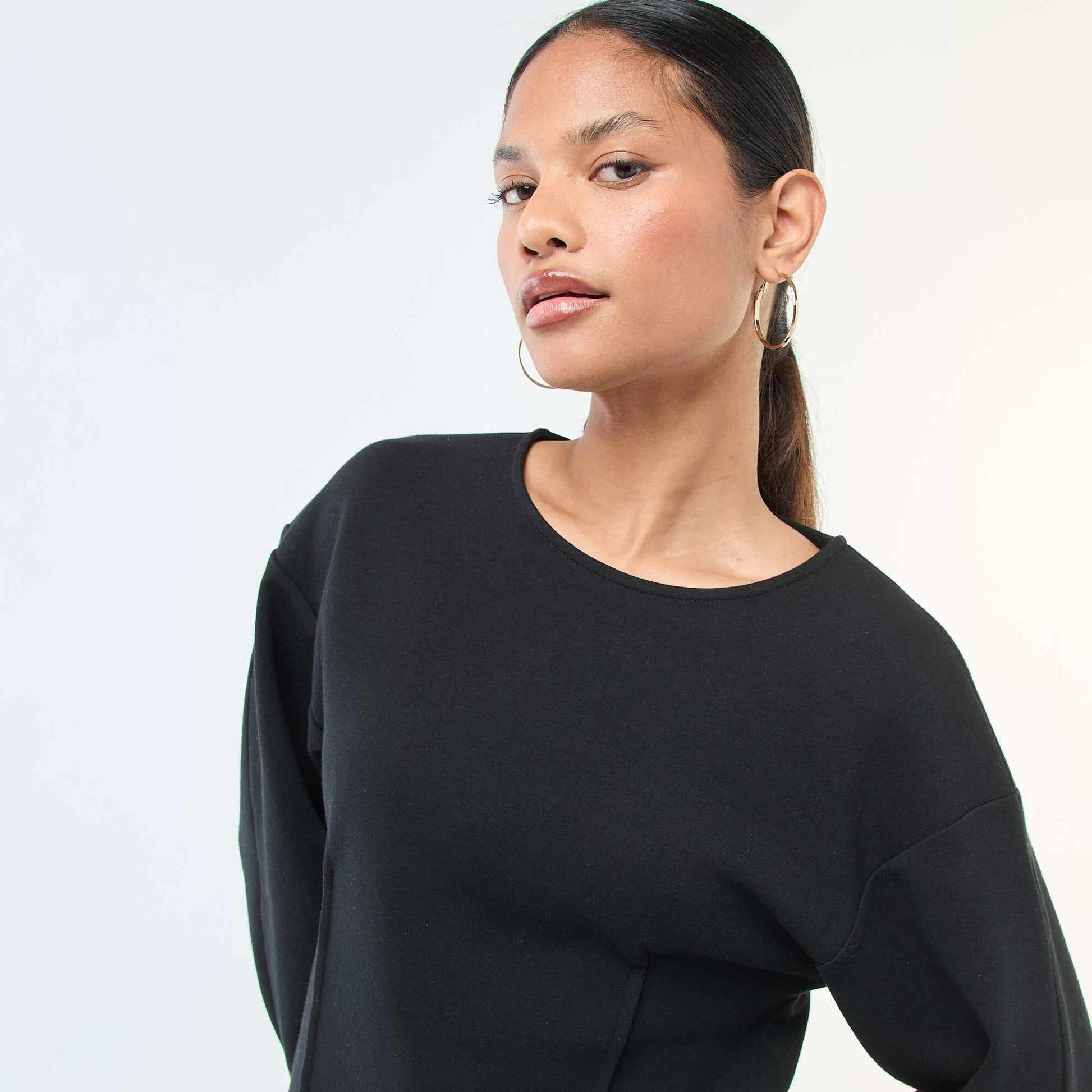 Sweat peplum à col rond NOIR