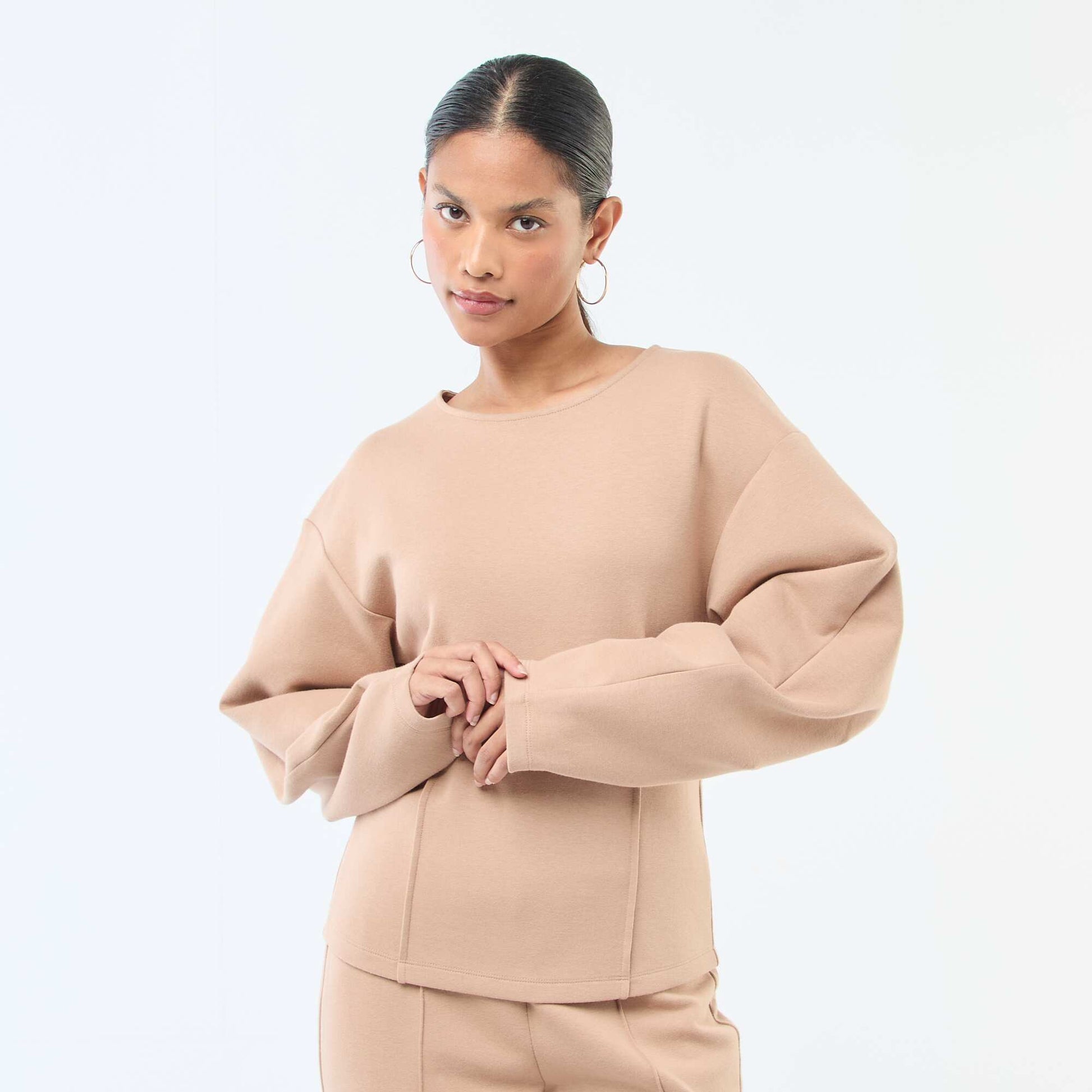 Sweat peplum à col rond BEIGE
