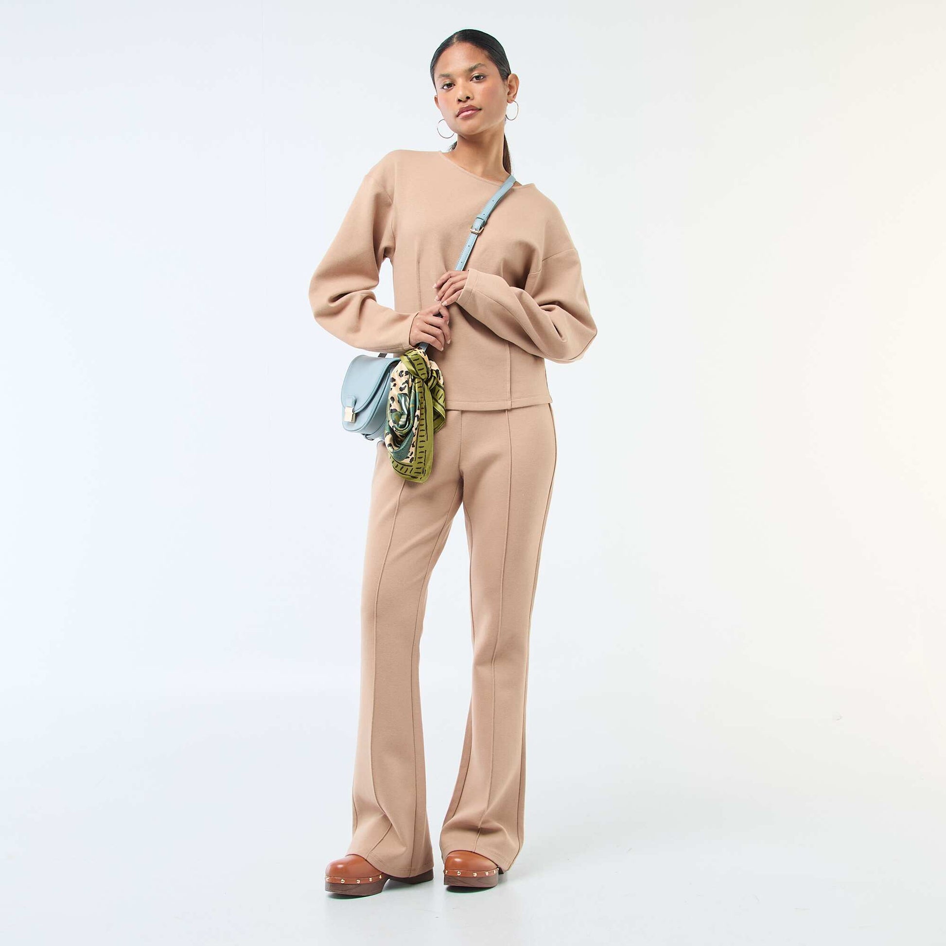 Sweat peplum à col rond BEIGE