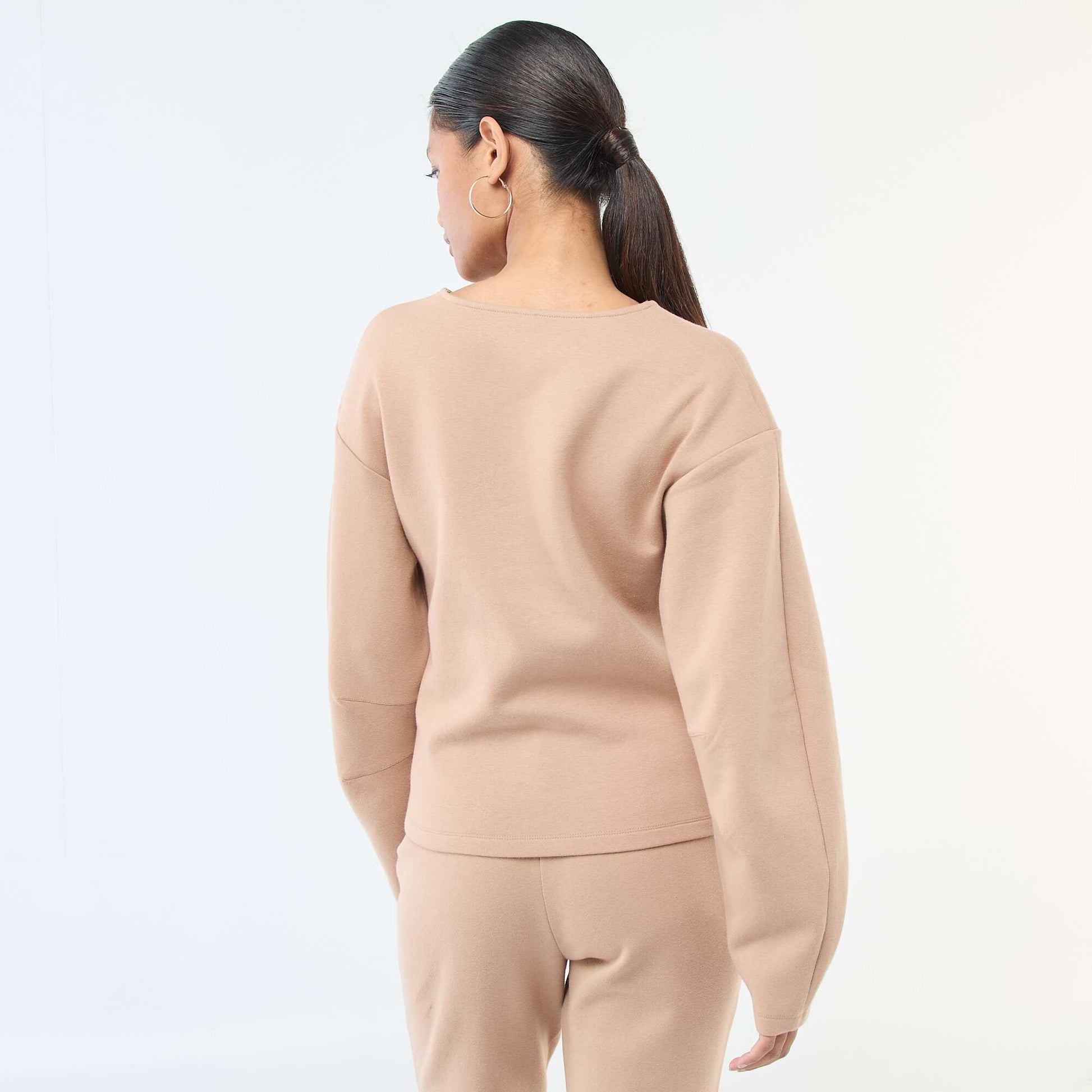 Sweat peplum à col rond BEIGE