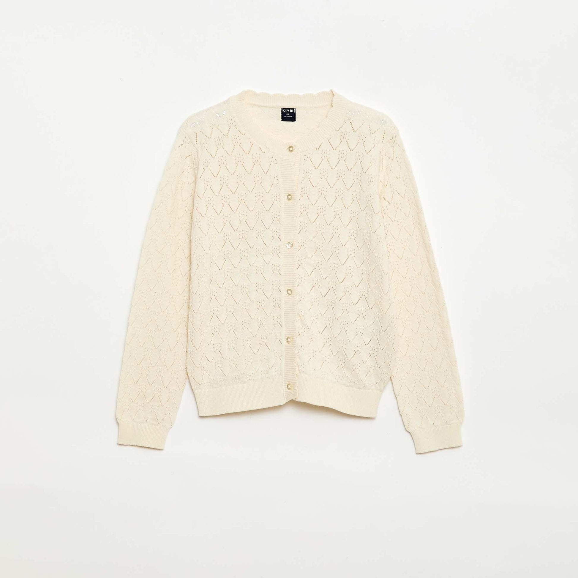 Gilet fantaisie en maille ajourée BLANC