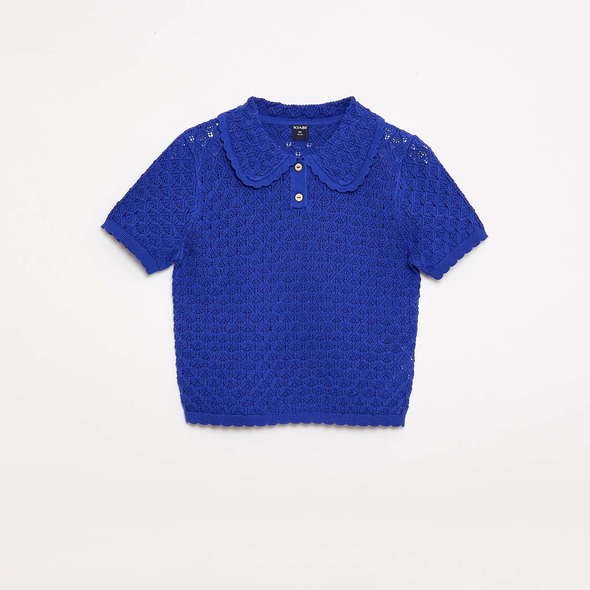 Polo à manches courtes en maille ajourée BLEU