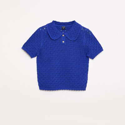 Polo à manches courtes en maille ajourée BLEU