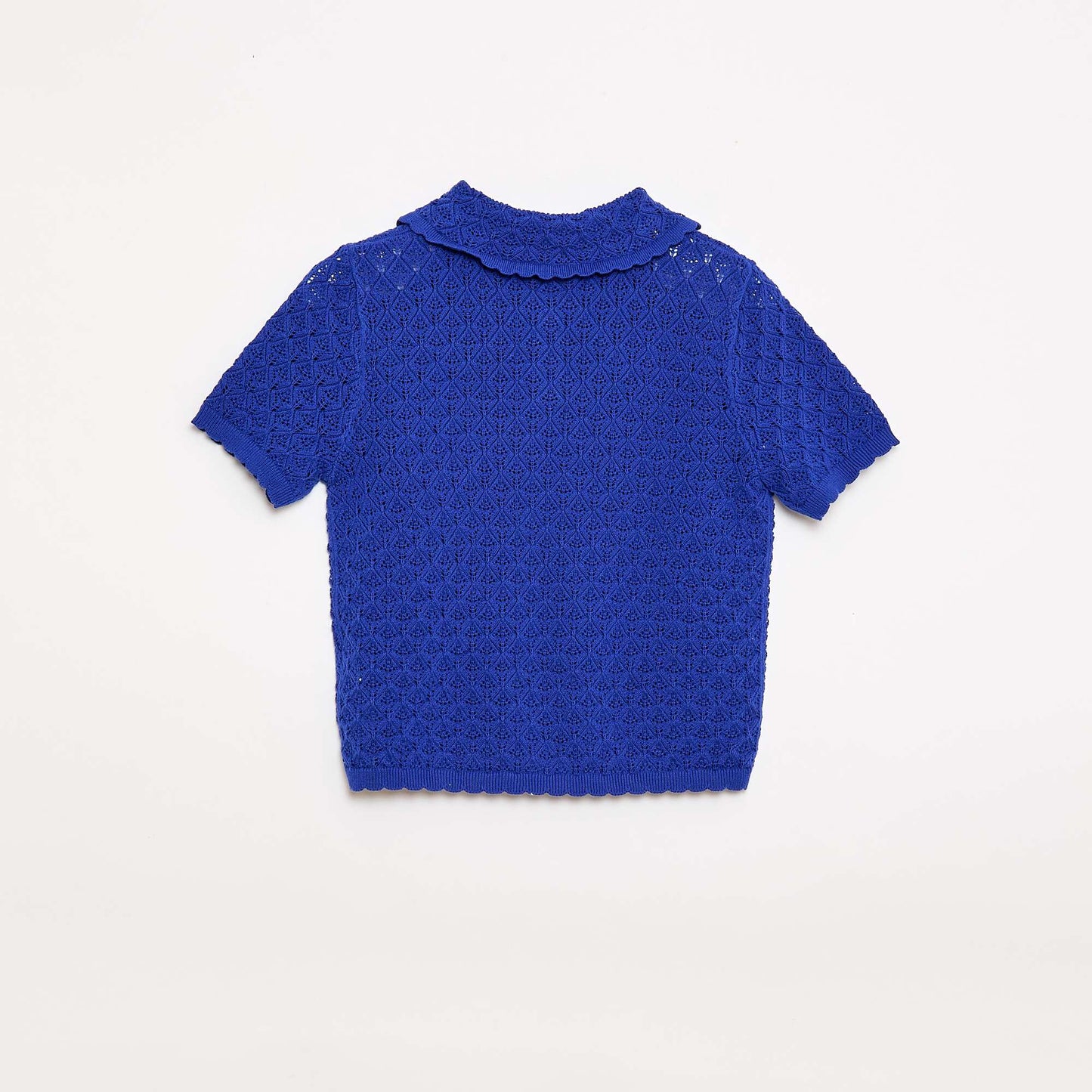 Polo à manches courtes en maille ajourée BLEU