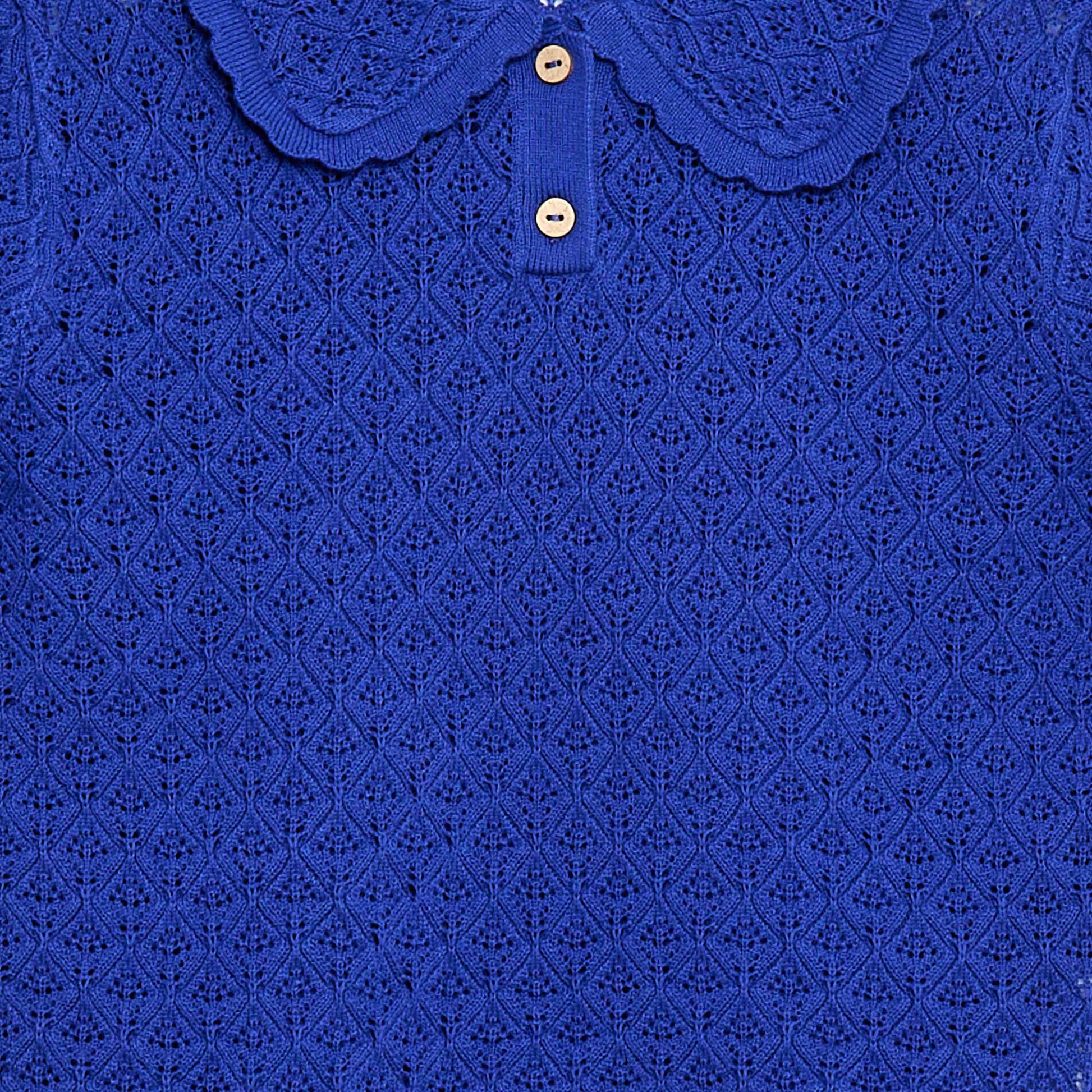Polo à manches courtes en maille ajourée BLEU