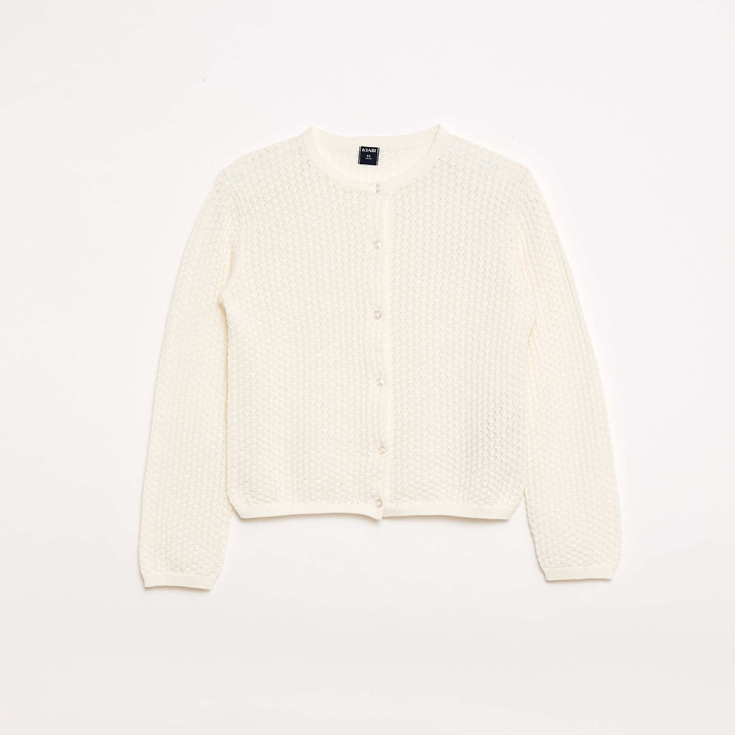 Pull en maille ajourée à col rond BLANC