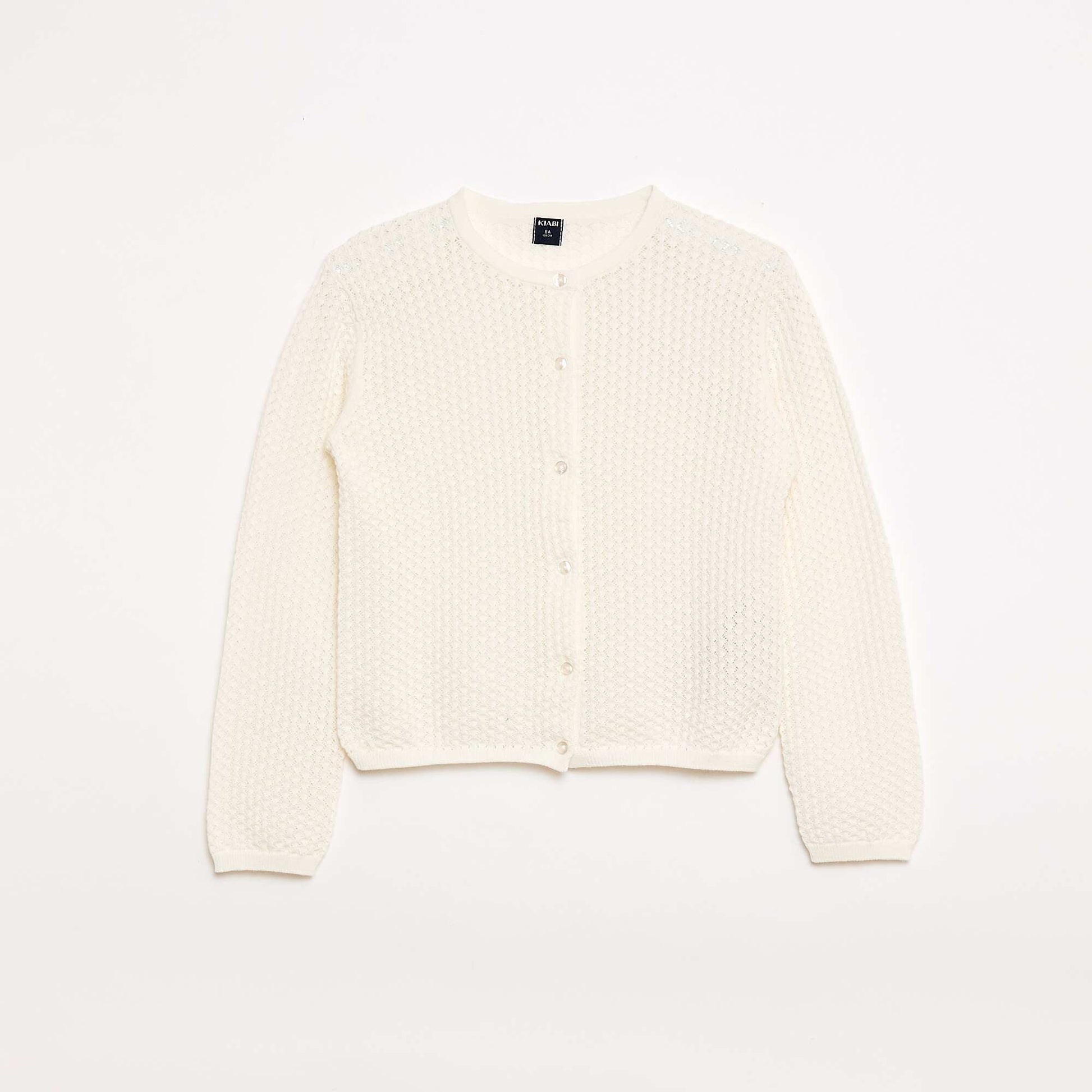 Pull en maille ajourée à col rond BLANC