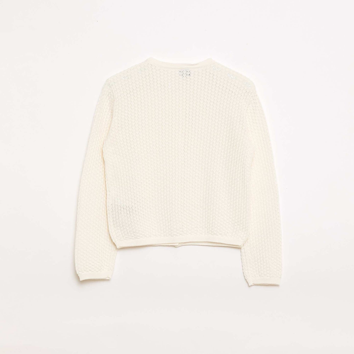 Pull en maille ajourée à col rond BLANC
