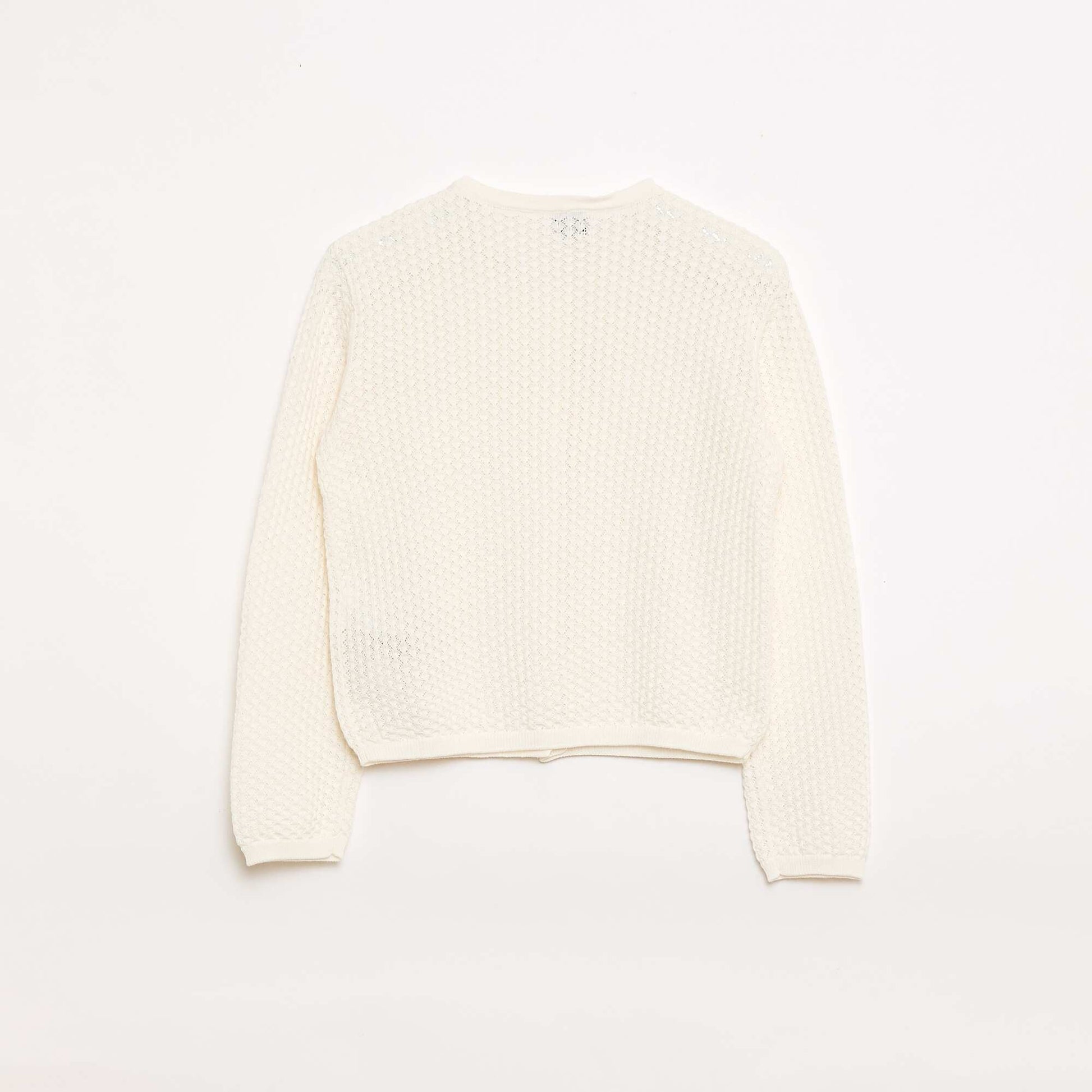 Pull en maille ajourée à col rond BLANC